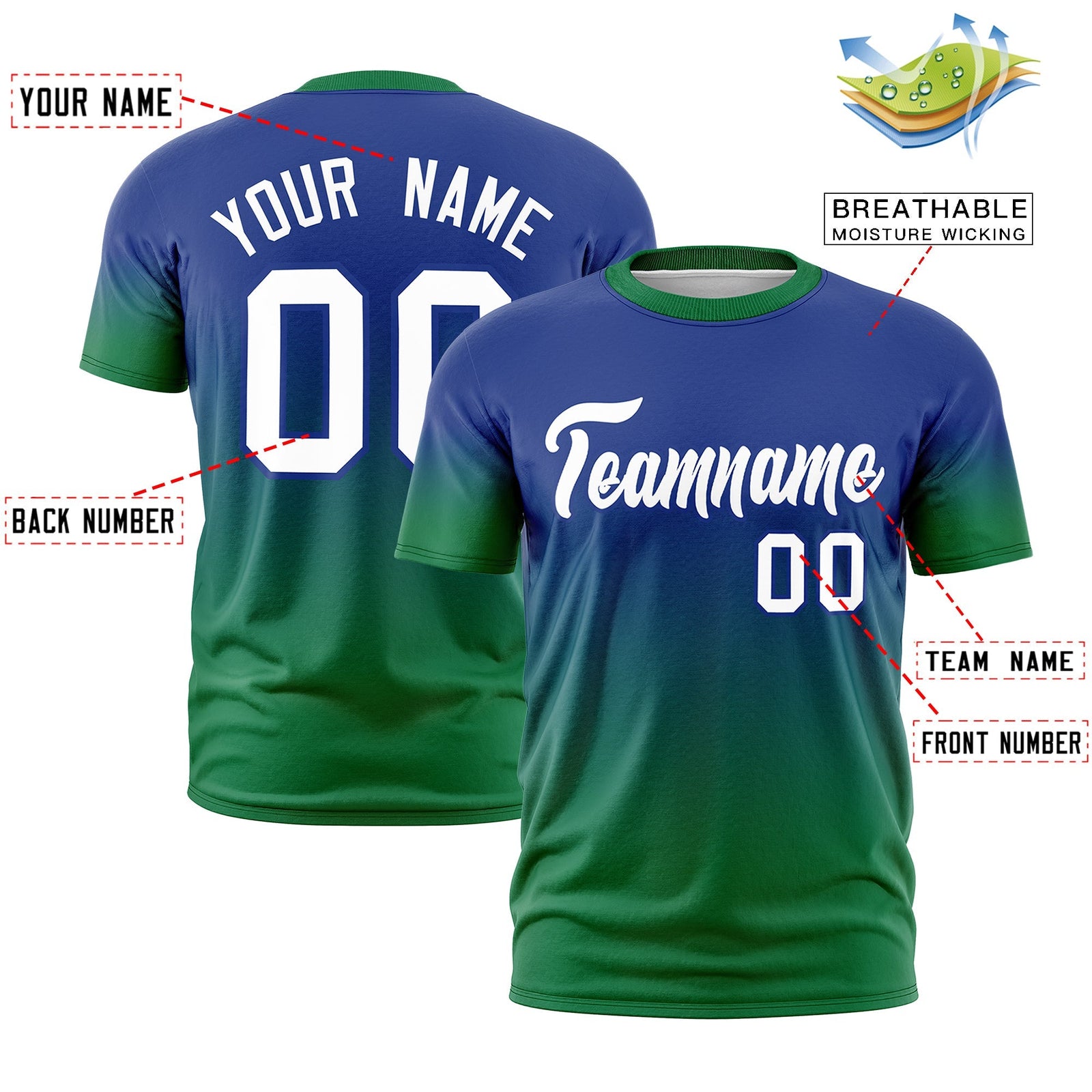 Custom Royal Blue White Gradient Fashion Quick Dry T-shirt| KXKSHOP