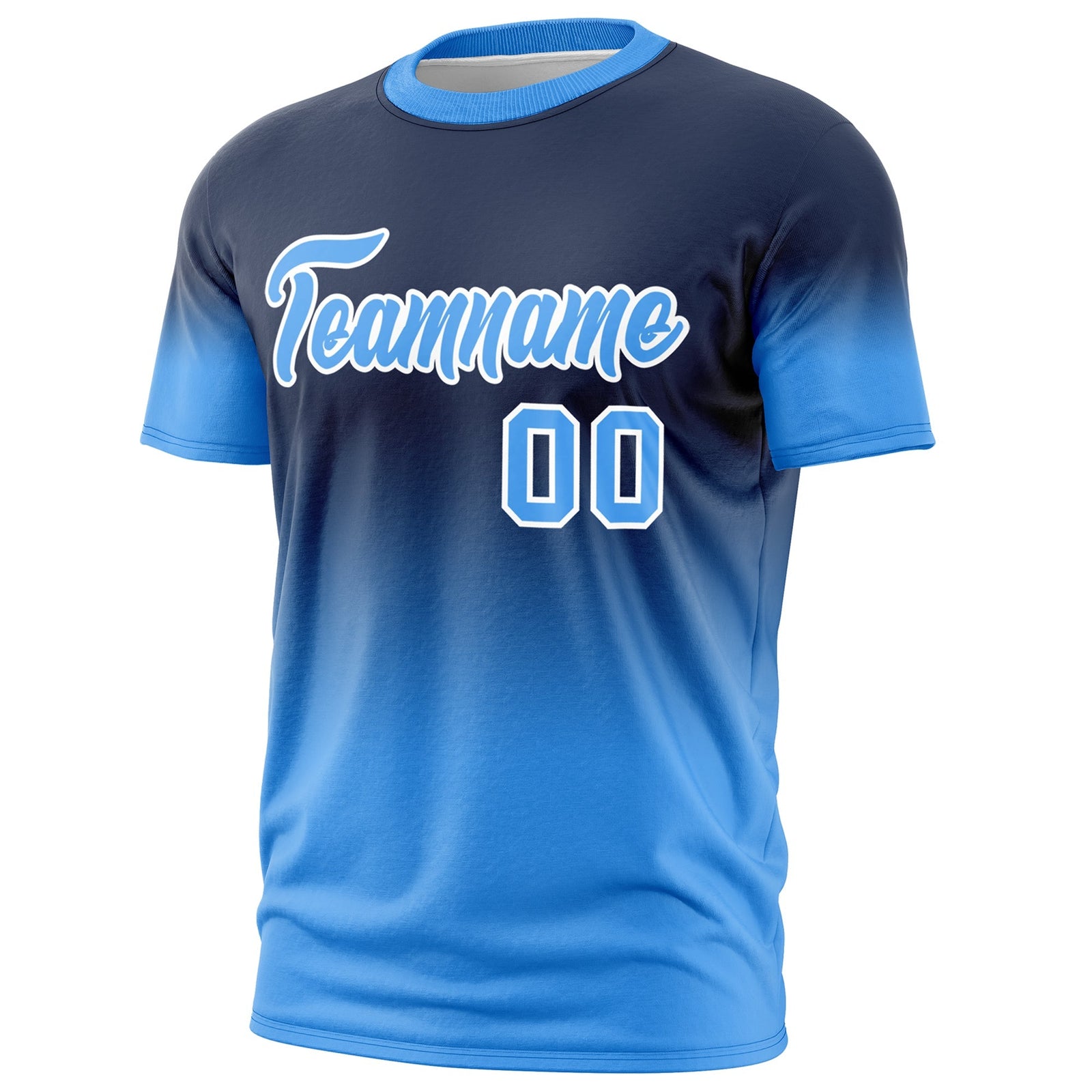 Custom Navy Powder Blue White Gradient Fashion Lightweight T-shirt| KXKSHOP