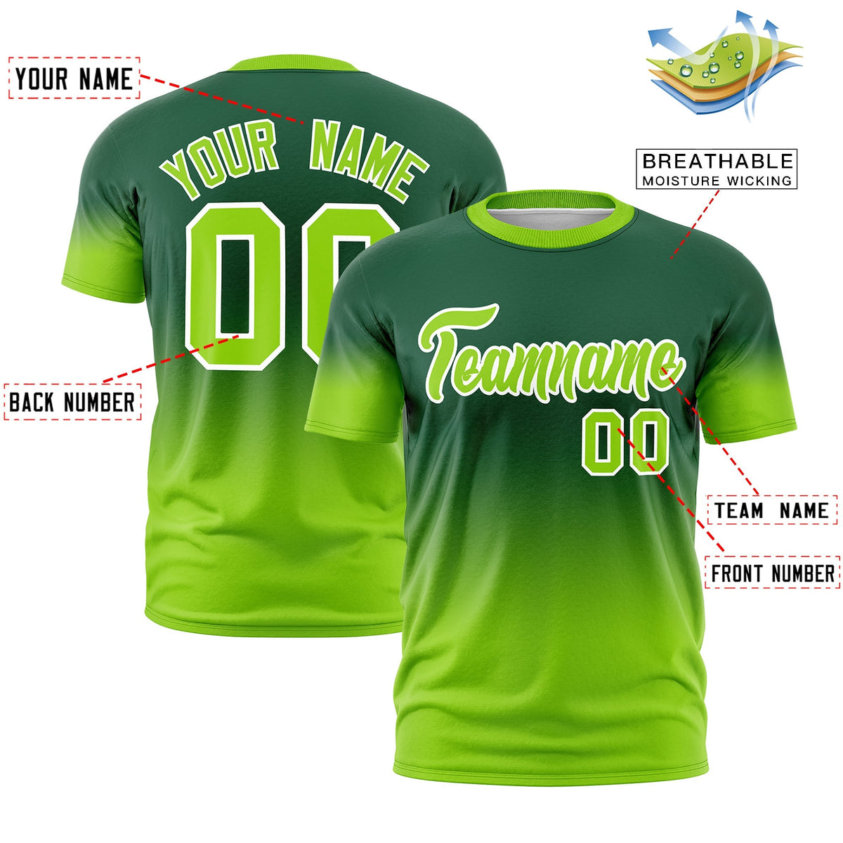 Custom Green Neon Green White Gradient Fashion Lightweight T-shirt| KXKSHOP
