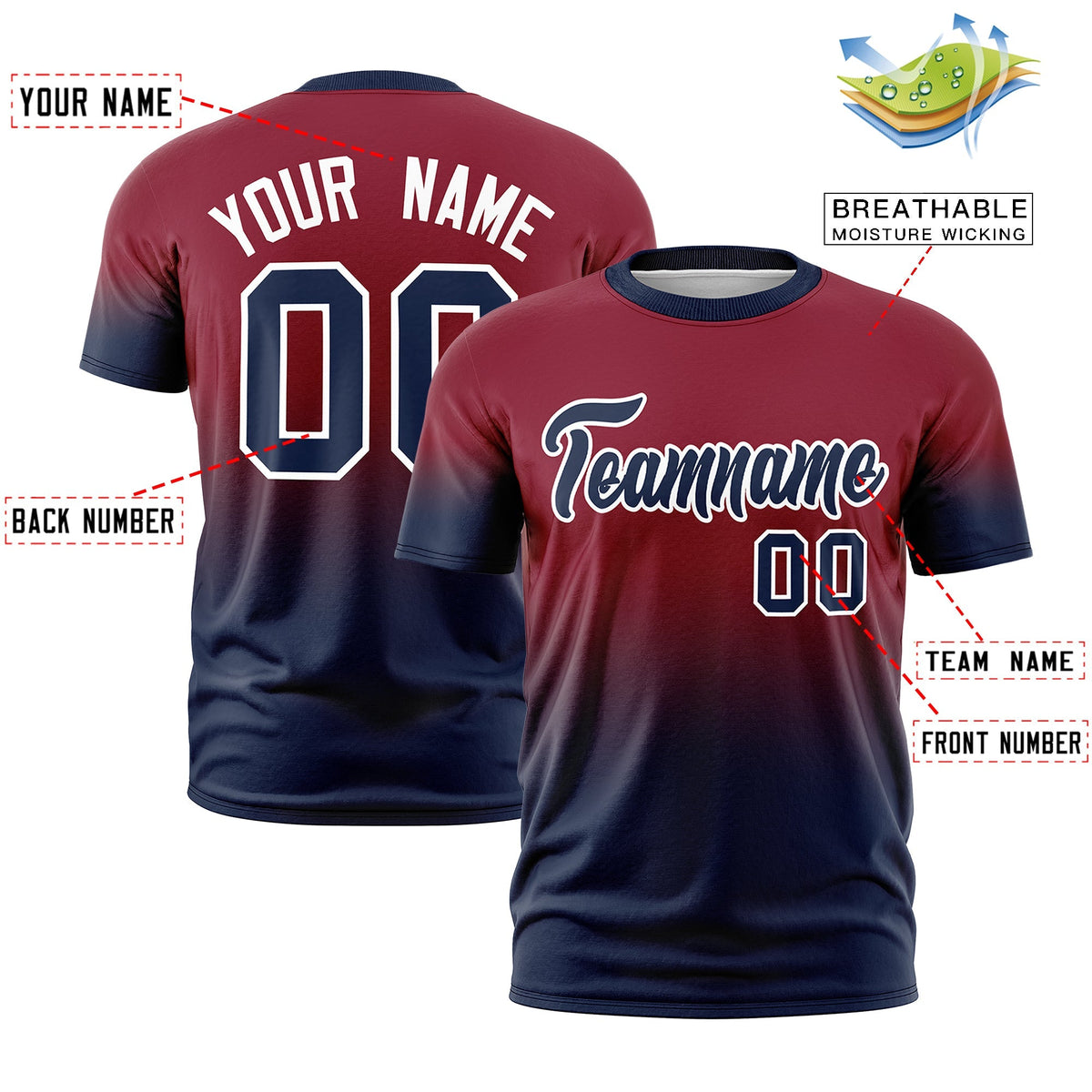 Custom Crimson Navy White Gradient Fashion Lightweight T-shirt| KXKSHOP