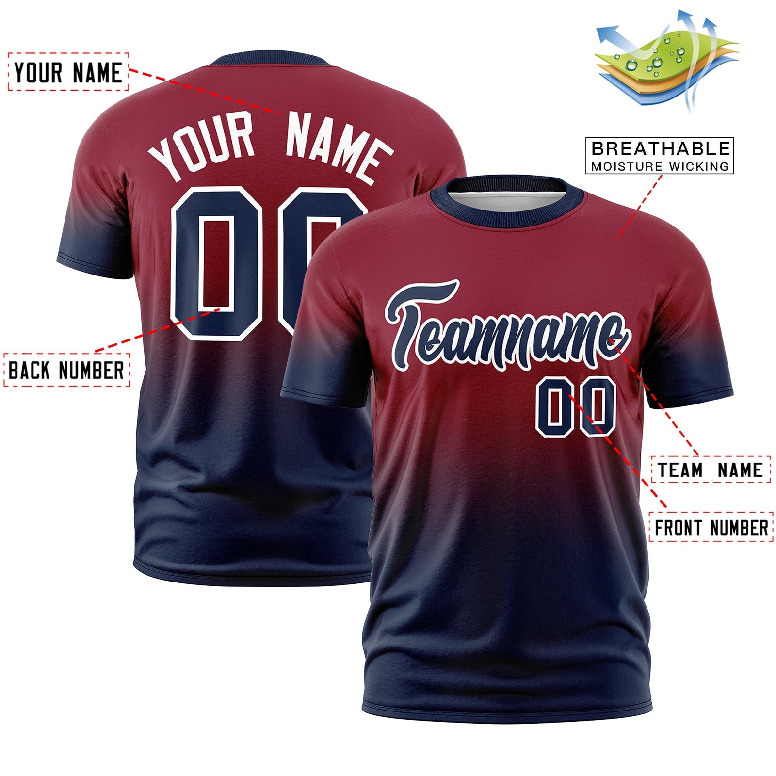 Custom Crimson Navy White Gradient Fashion Lightweight T-shirt| KXKSHOP