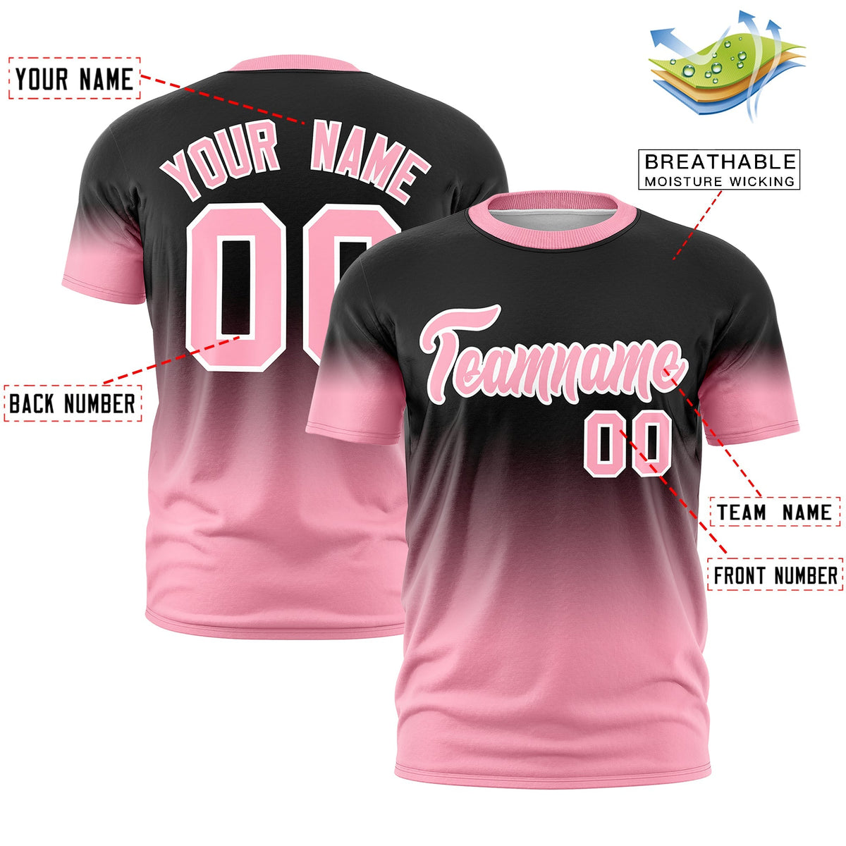 Custom Black Light Pink White Gradient Fashion Quick Dry T-shirt| KXKSHOP