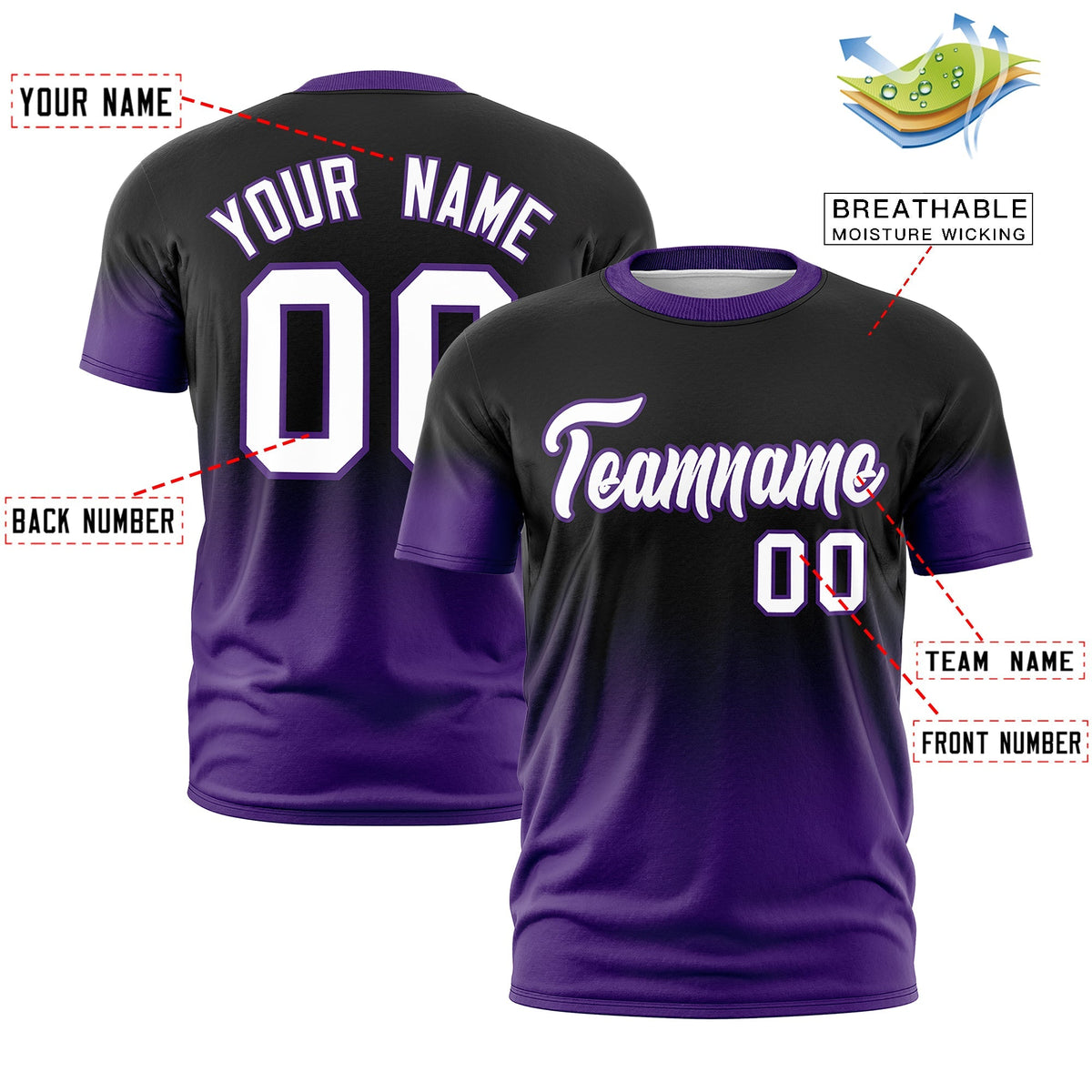 Custom Black White Purple Gradient Fashion Quick Dry T-shirt| KXKSHOP