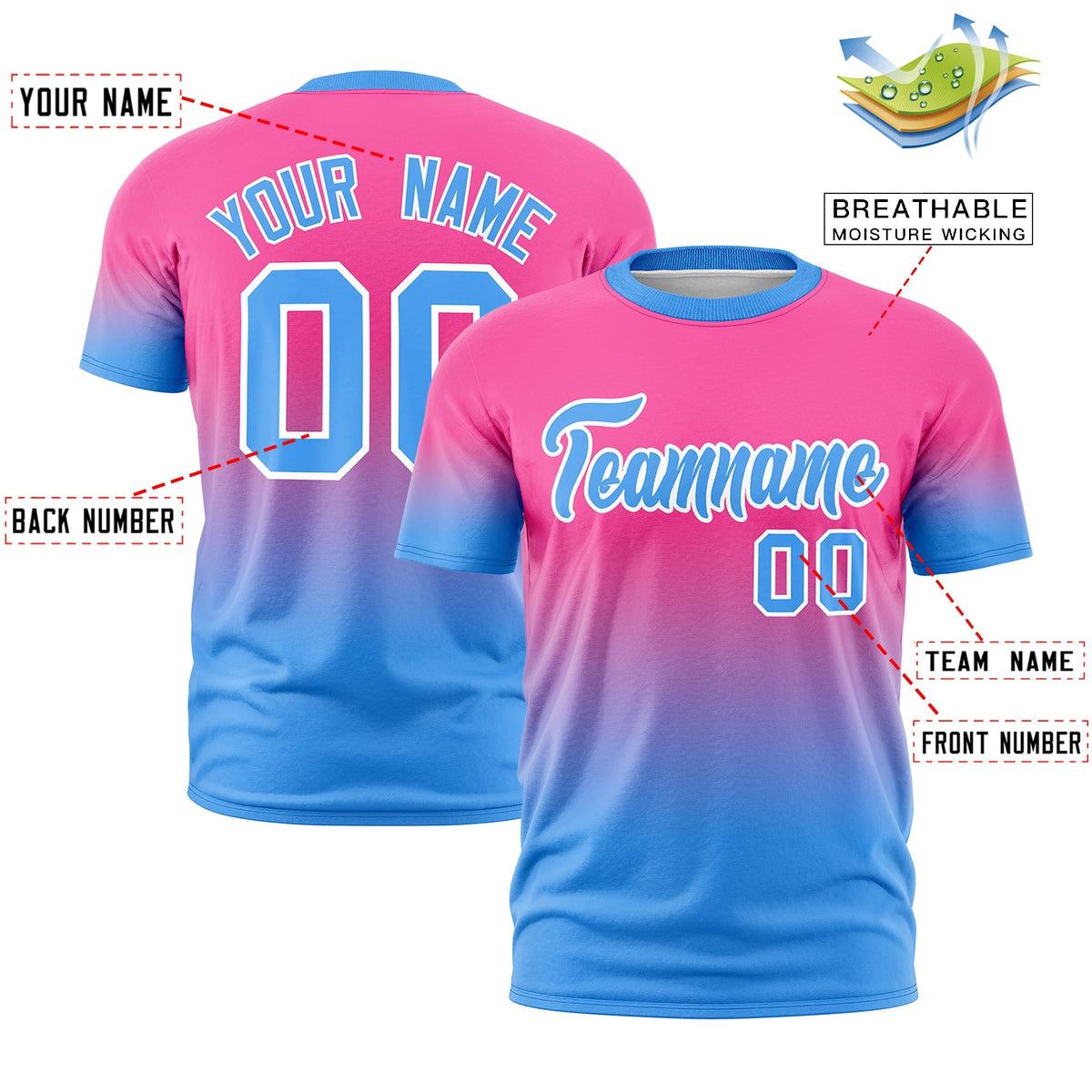Custom Pink Powder Blue White Gradient Fashion Lightweight T-shirt| KXKSHOP