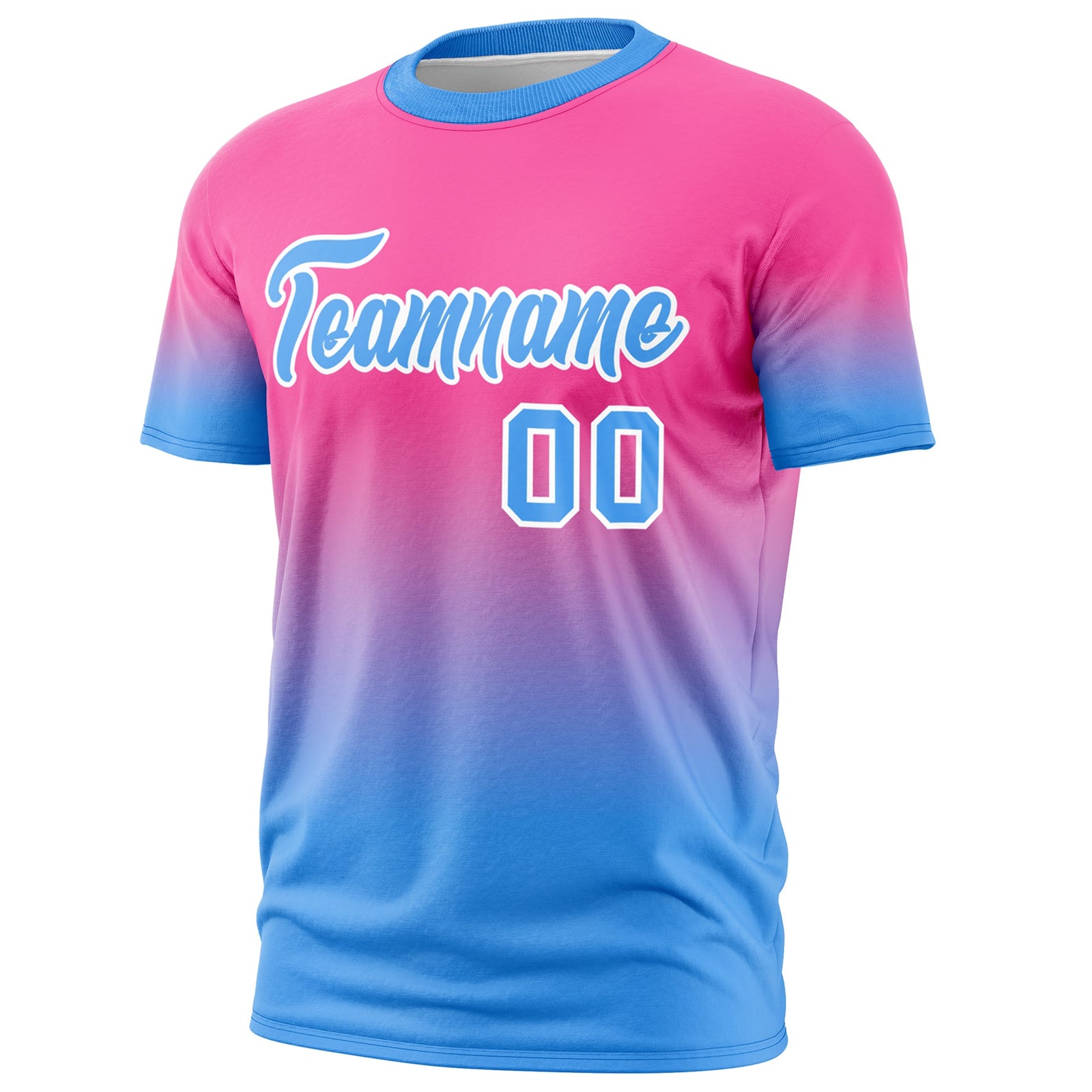 Custom Pink Powder Blue White Gradient Fashion Lightweight T-shirt| KXKSHOP