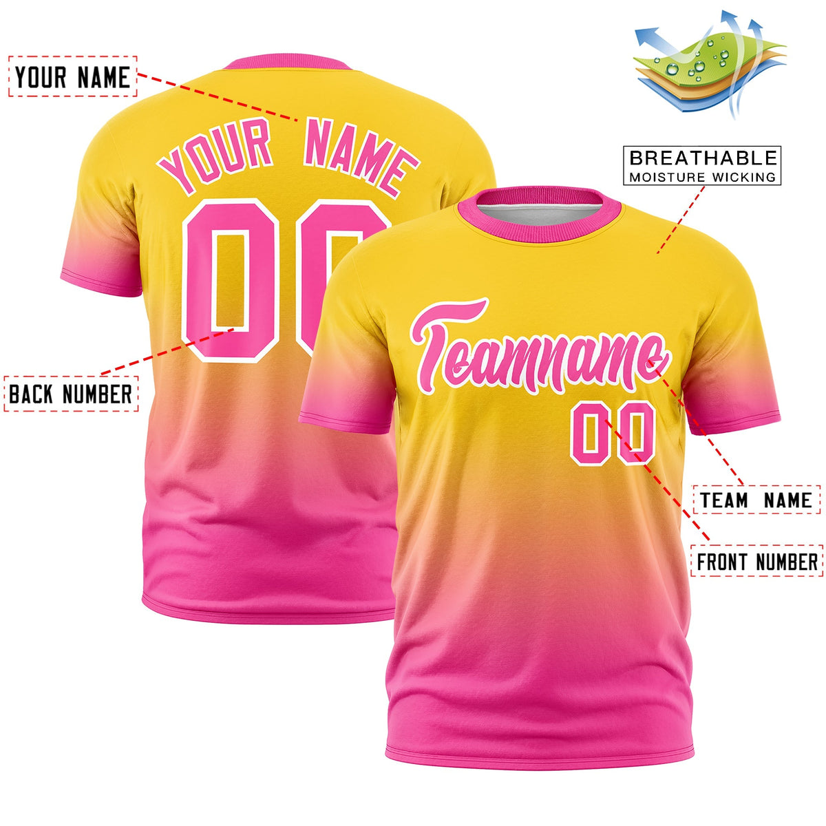 Custom Gold Pink White Gradient Fashion Quick Dry T-shirt| KXKSHOP