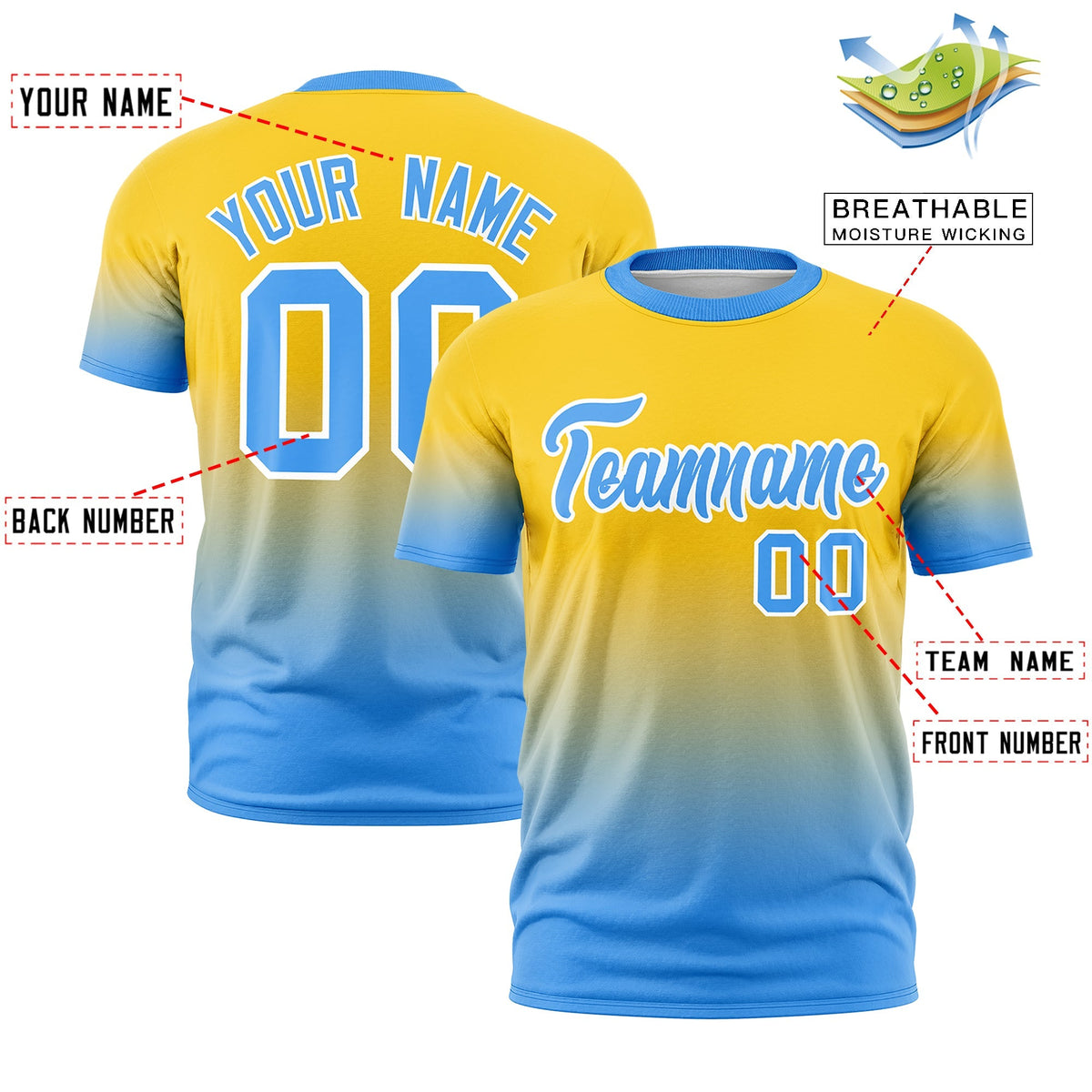 Custom Gold Powder Blue White Gradient Fashion Lightweight T-shirt| KXKSHOP