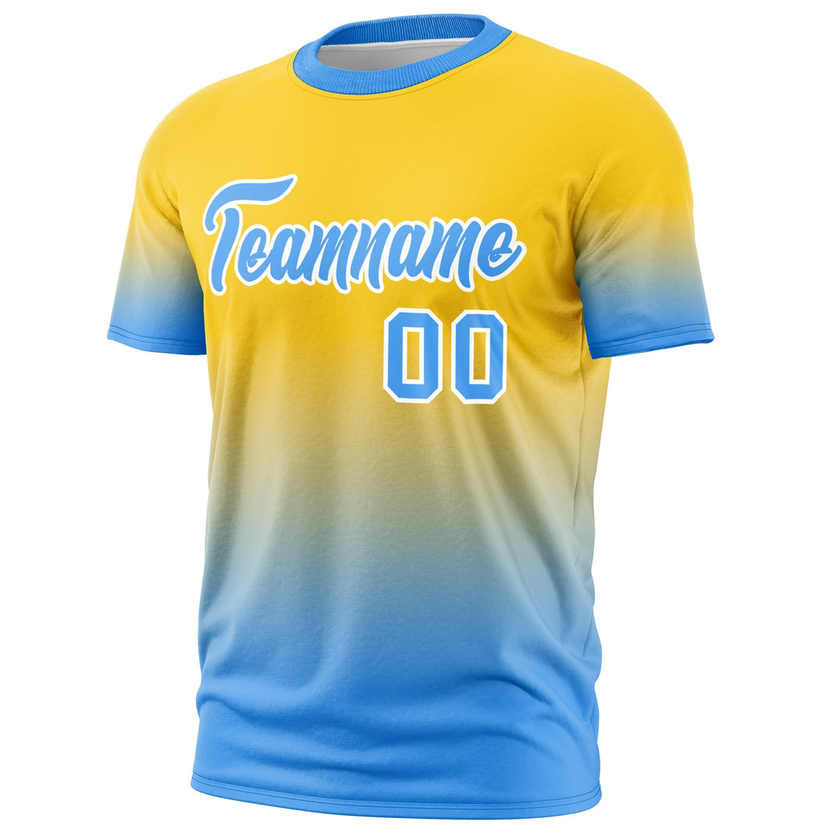 Custom Gold Powder Blue White Gradient Fashion Lightweight T-shirt| KXKSHOP
