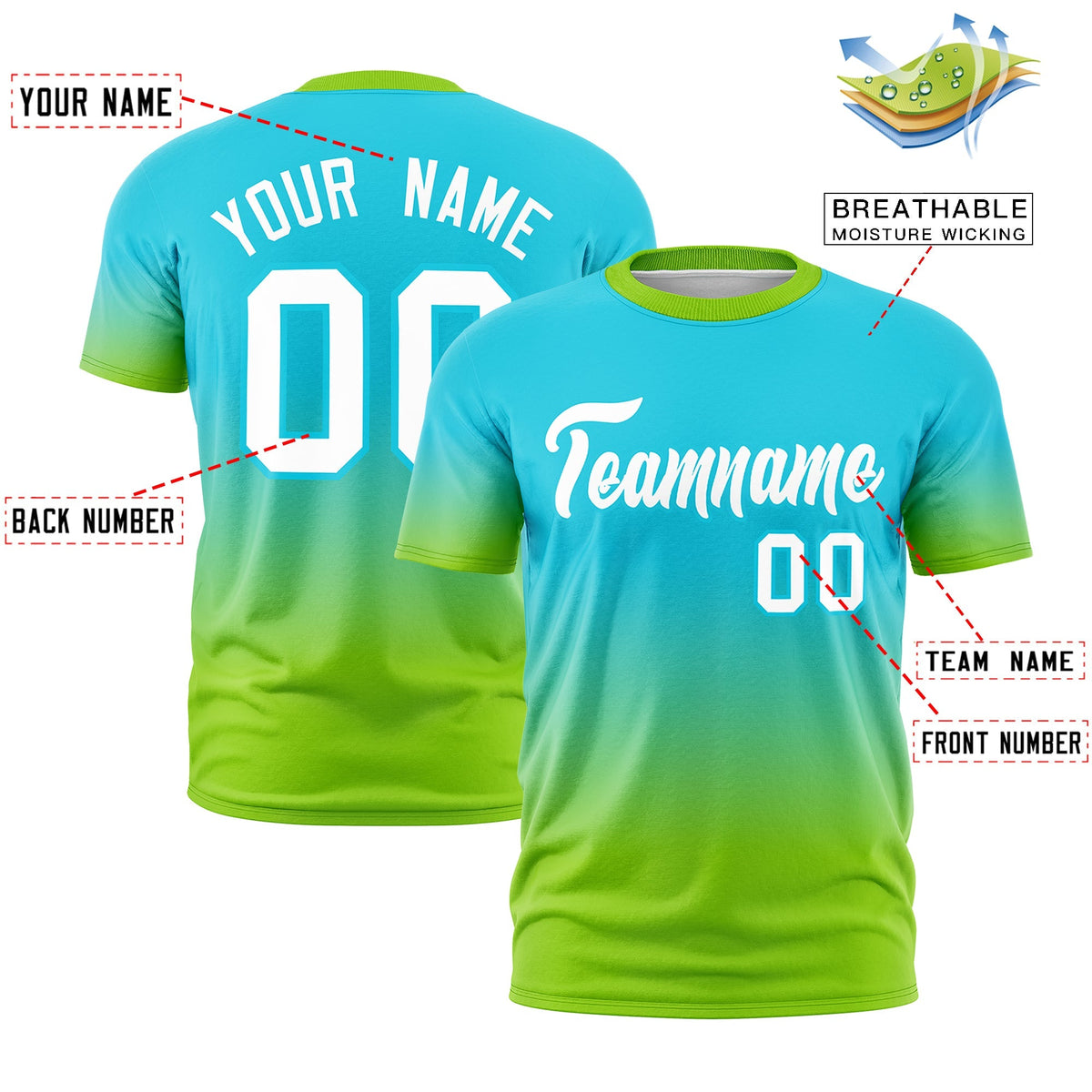 Custom Sky Blue White Gradient Fashion Quick Dry T-shirt| KXKSHOP