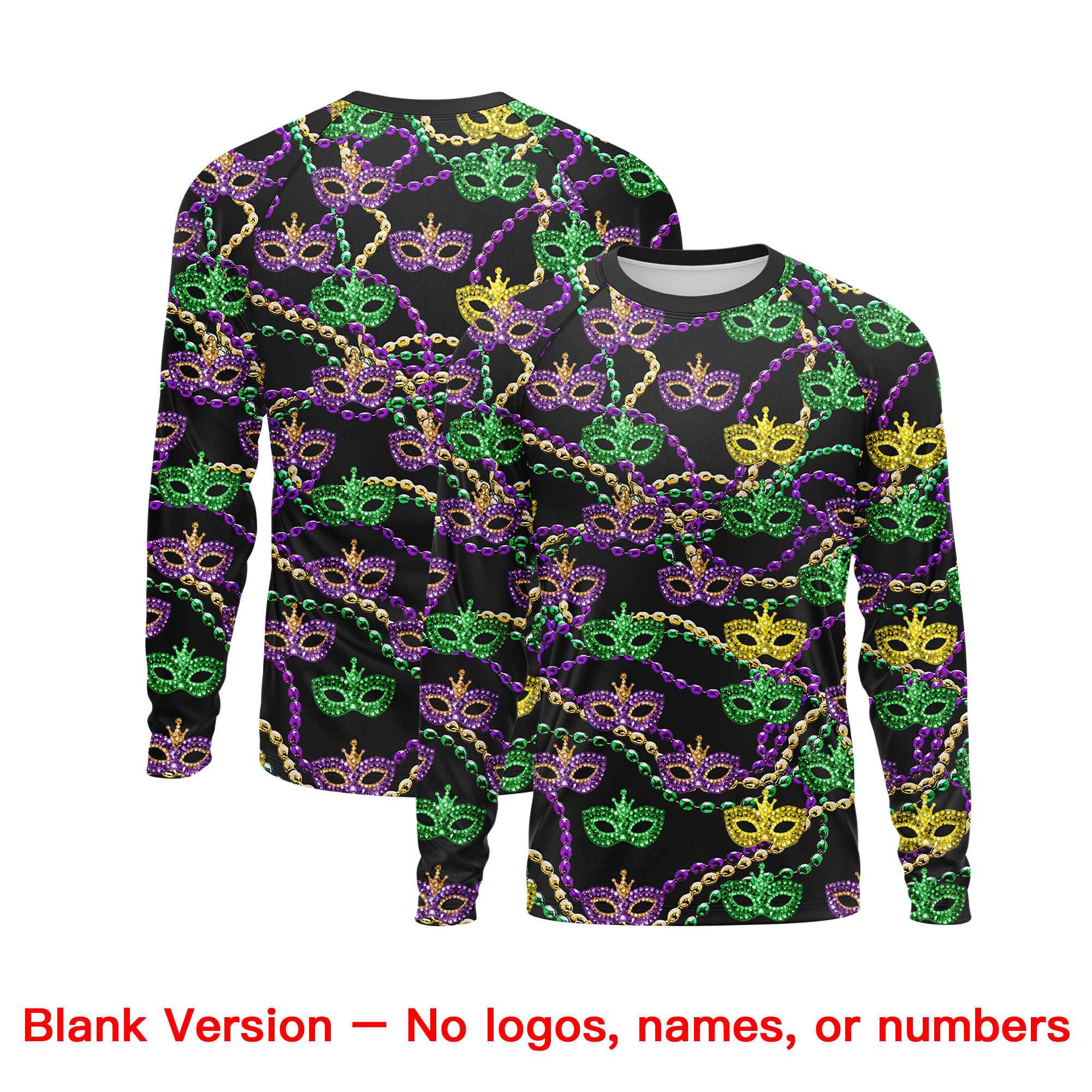 Custom Black White Crew Neck Personalized Mardi Gras Long Sleeve Performance T-shirt | KXKSHOP