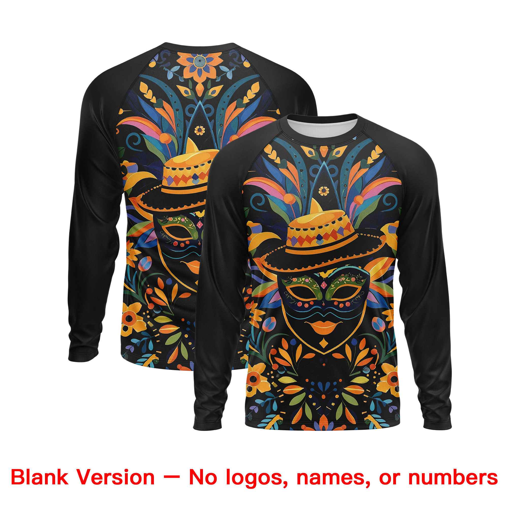 Custom Black Gold Crew Neck Personalized Mardi Gras Long Sleeve Performance T-shirt | KXKSHOP
