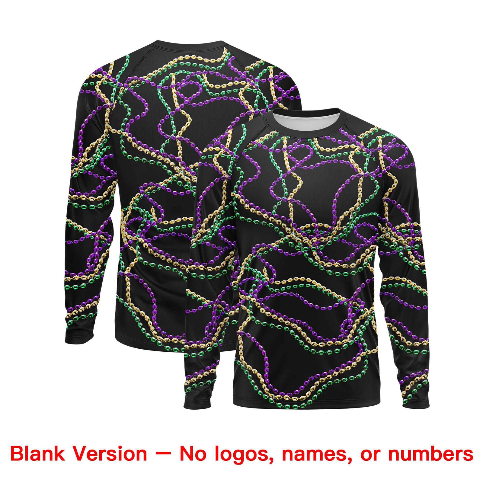 Custom Black Purple Crew Neck Personalized Mardi Gras Long Sleeve Performance T-shirt | KXKSHOP