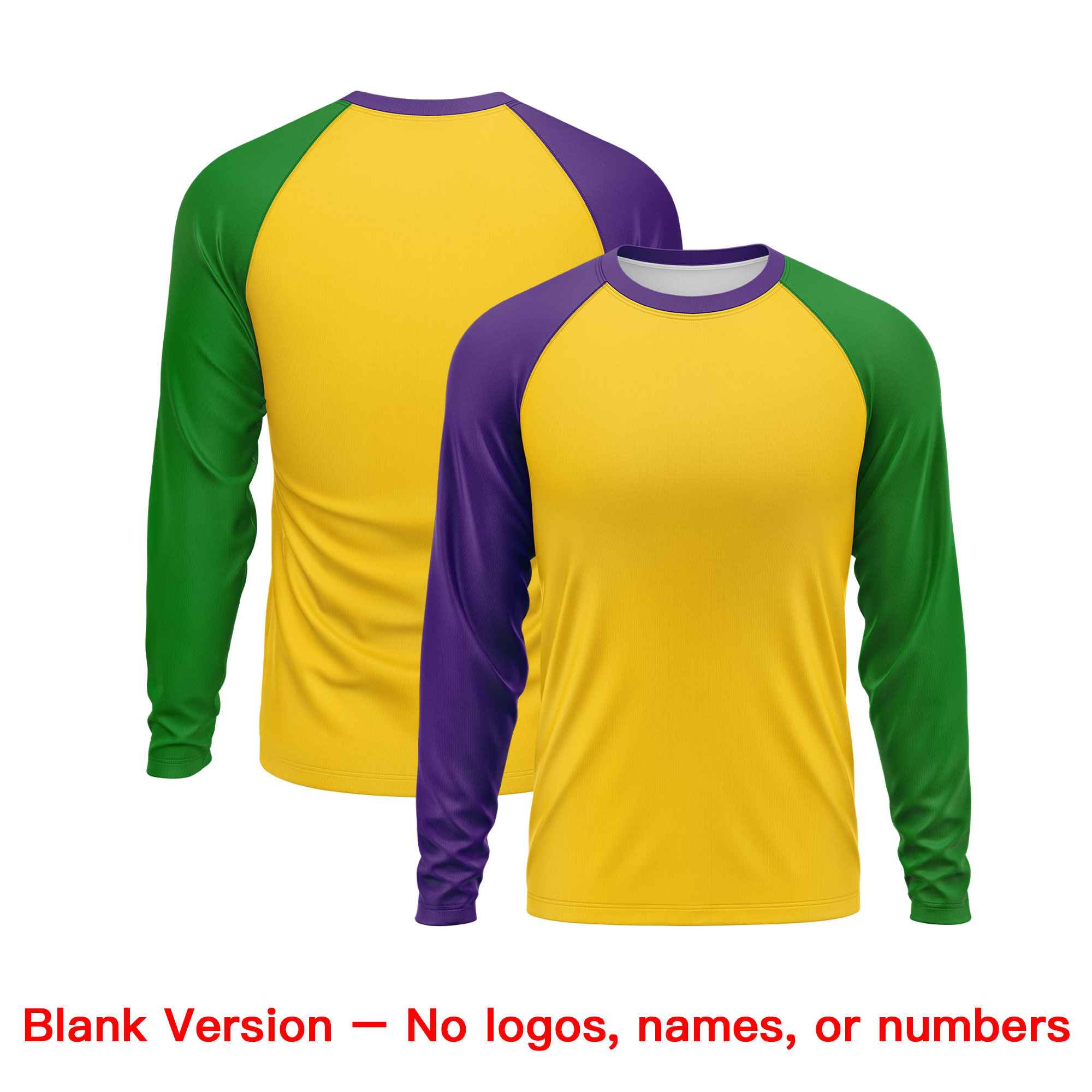 Custom Gold Purple Crew Neck Personalized Mardi Gras Long Sleeve Performance T-shirt | KXKSHOP