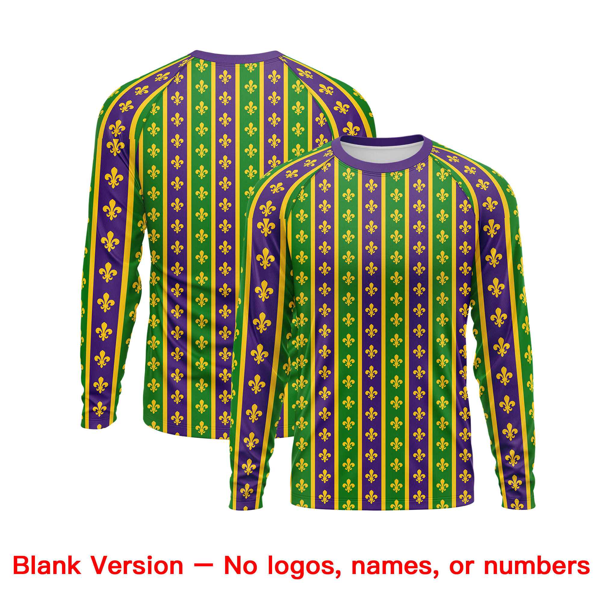 Custom Purple Kelly Green Crew Neck Personalized Mardi Gras Long Sleeve Performance T-shirt | KXKSHOP