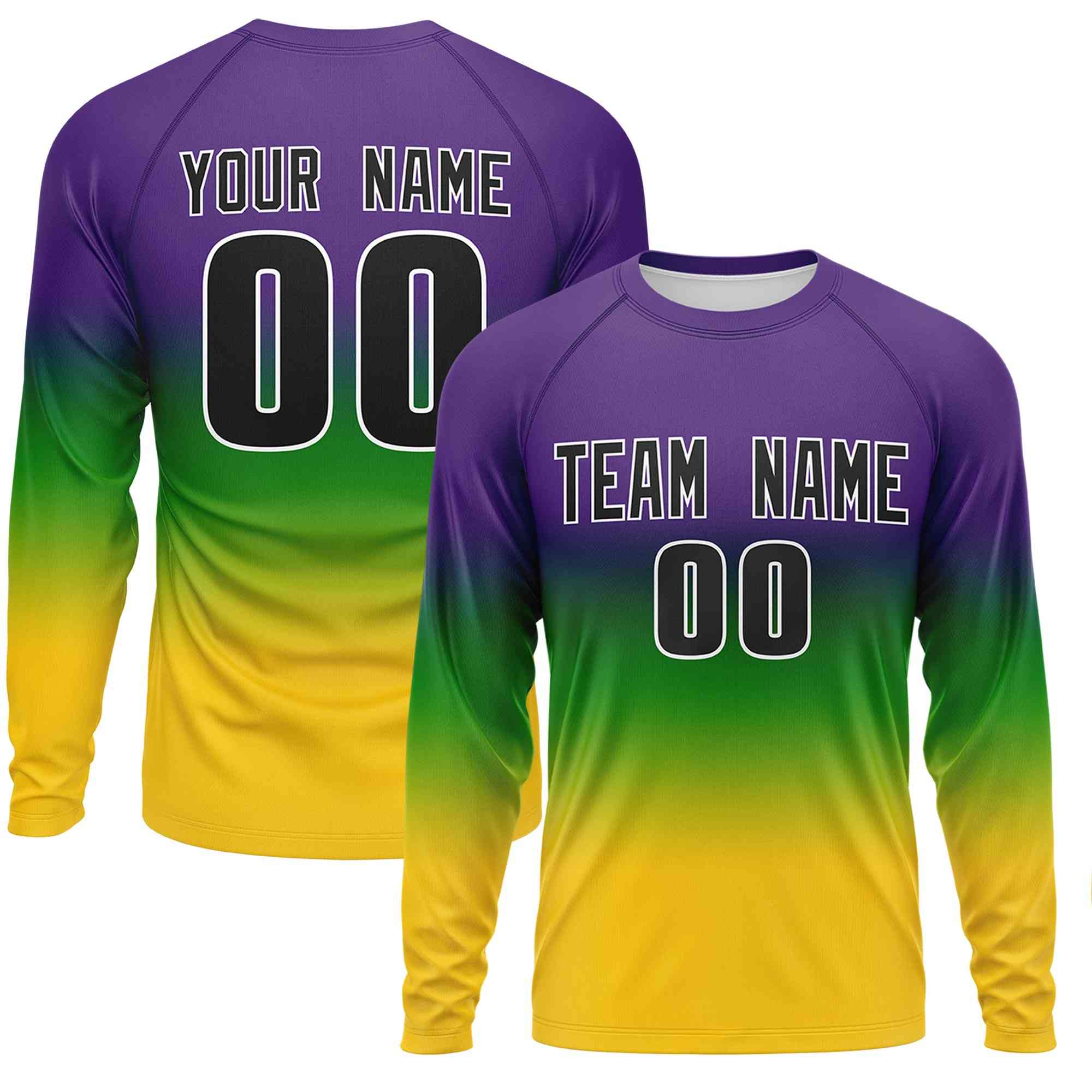 Custom Purple Kelly Green Crew Neck Personalized Mardi Gras Long Sleeve Performance T-shirt | KXKSHOP