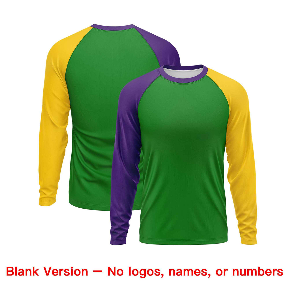 Custom Kelly Green Purple Crew Neck Personalized Mardi Gras Long Sleeve Performance T-shirt | KXKSHOP