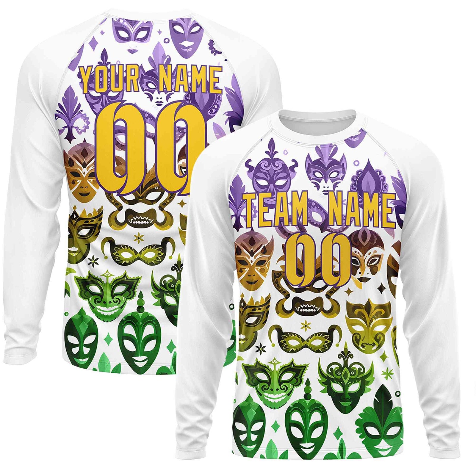 Custom White Gold Crew Neck Personalized Mardi Gras Long Sleeve Performance T-shirt | KXKSHOP
