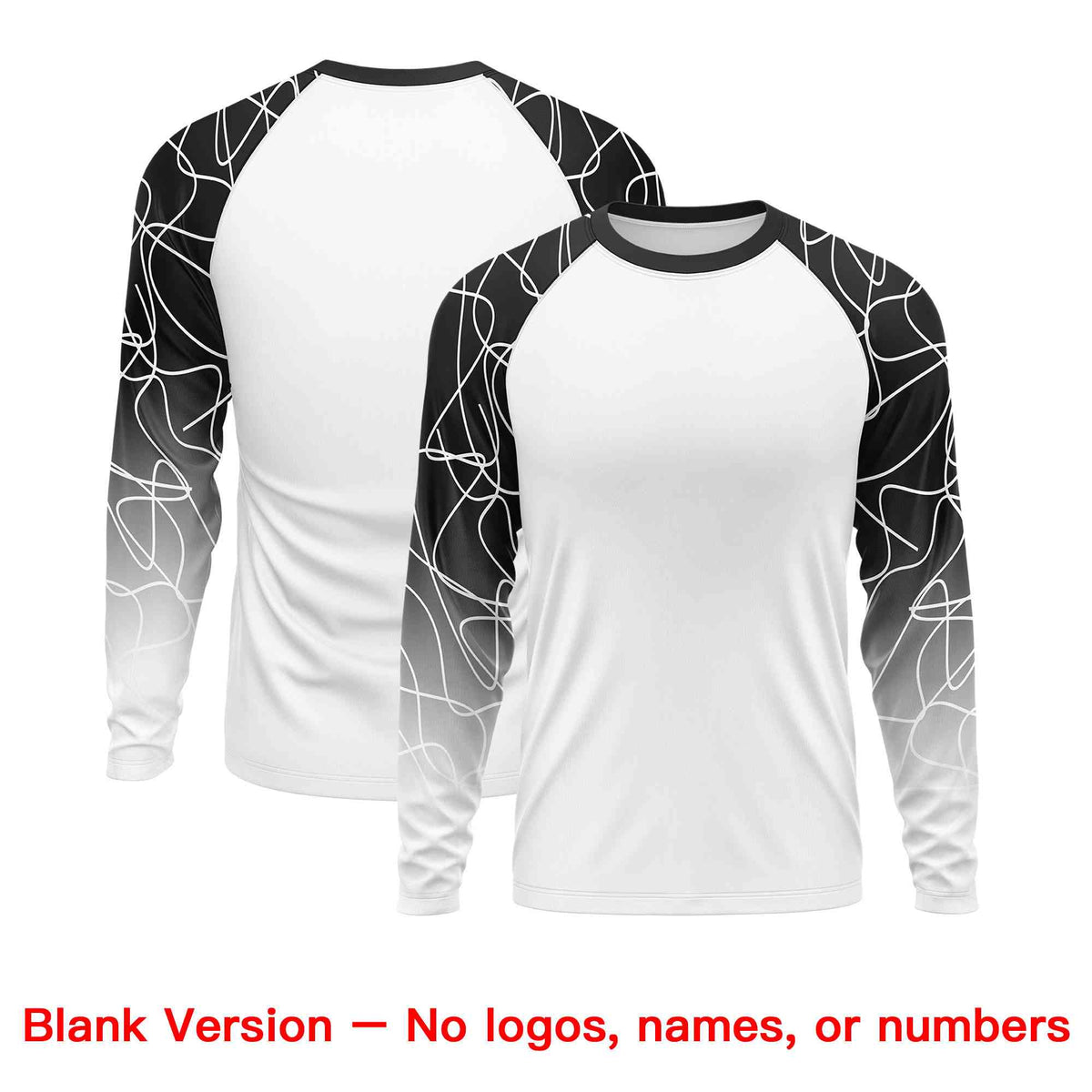 Custom White Black Tangled Lines Pattern Raglan Long Sleeve Performance T-Shirt