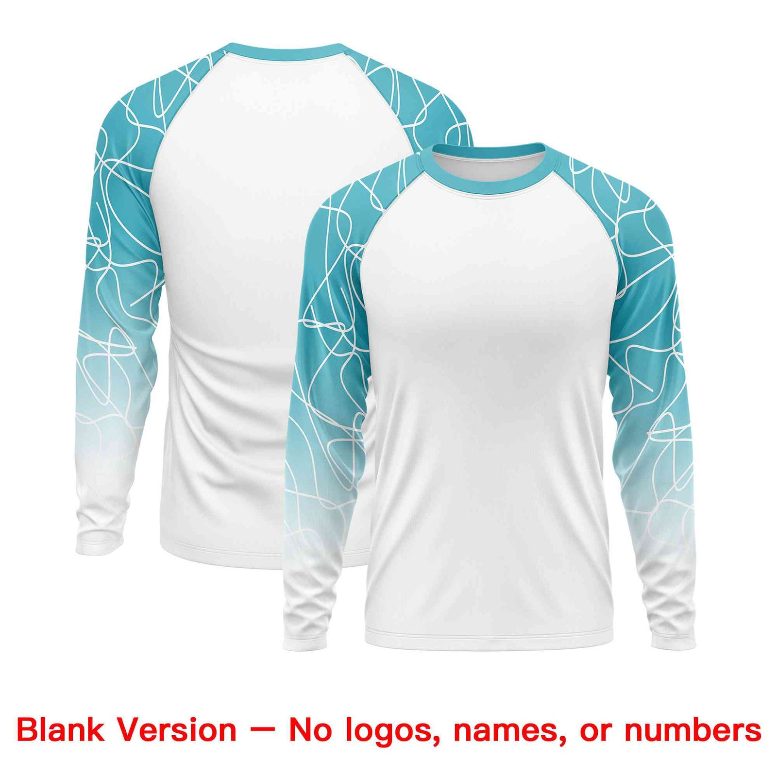 Custom Teal White Tangled Lines Pattern Raglan Long Sleeve Performance T-Shirt