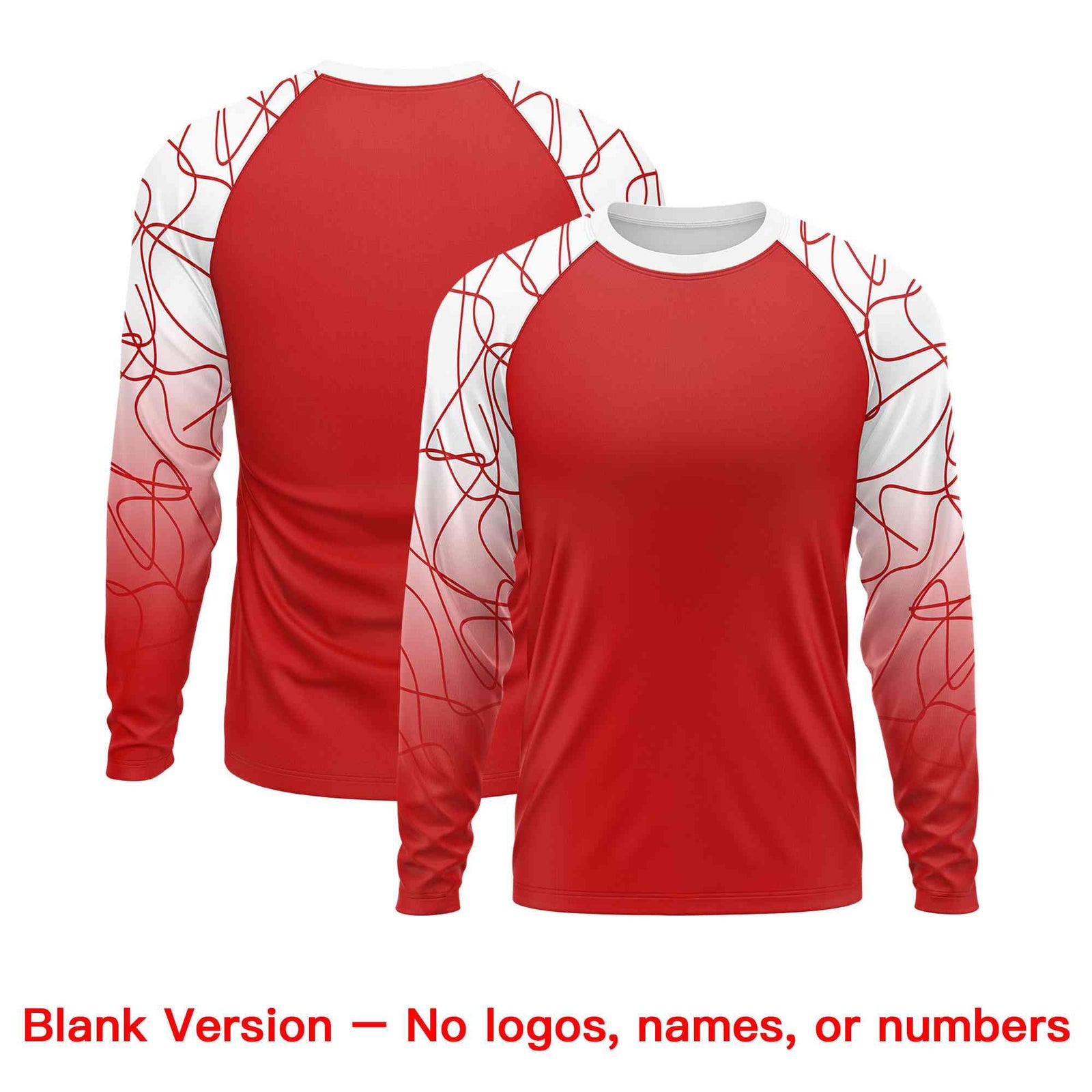 Custom Red White Tangled Lines Pattern Raglan Long Sleeve Performance T-Shirt