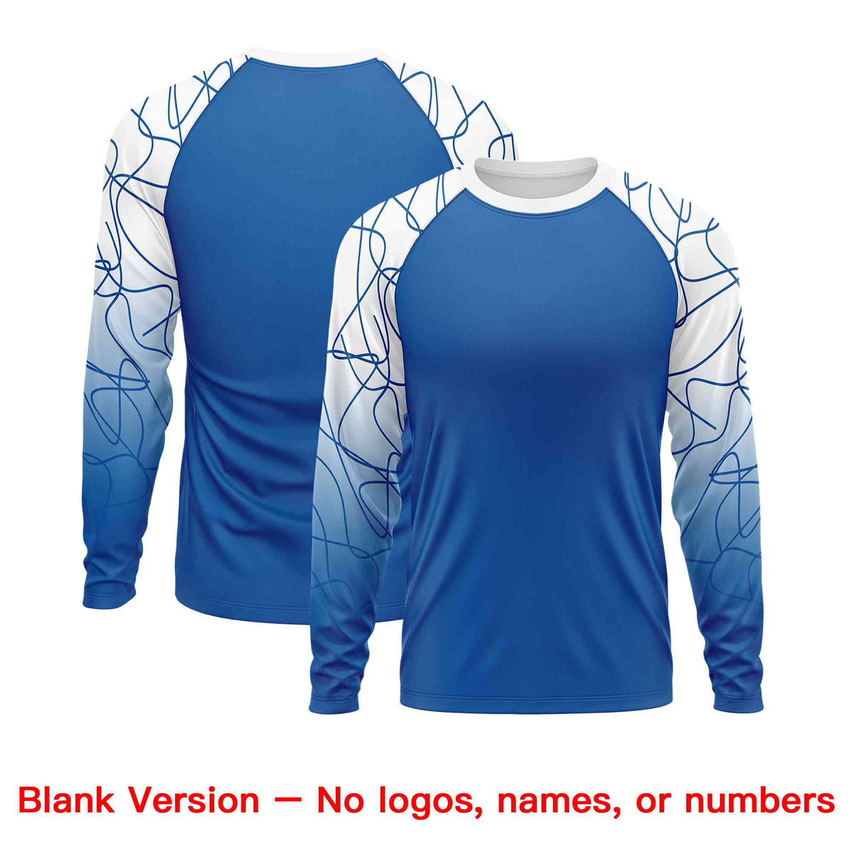 Custom White Royal Tangled Lines Pattern Raglan Long Sleeve Performance T-Shirt