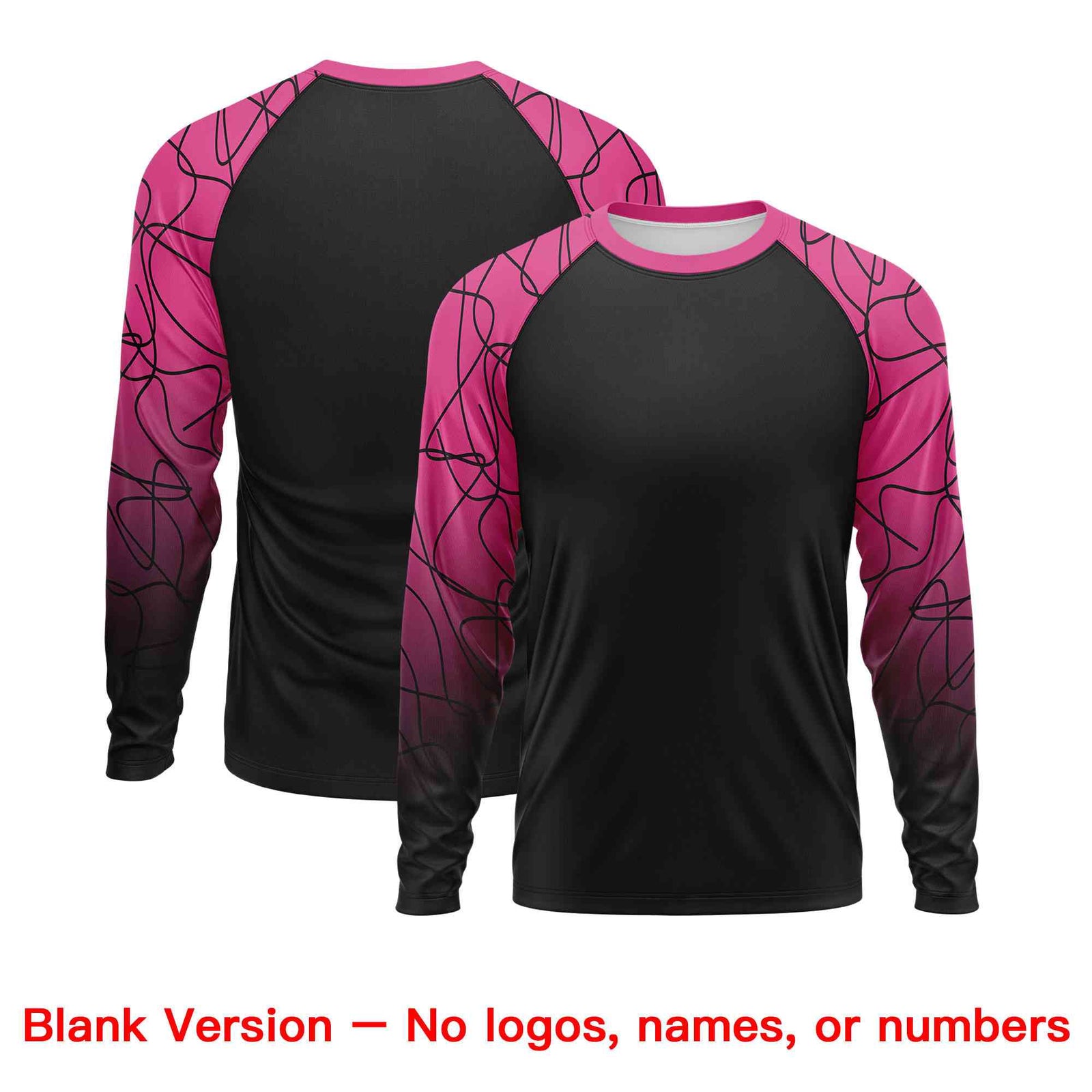 Custom Black Pink Tangled Lines Pattern Raglan Long Sleeve Performance T-Shirt