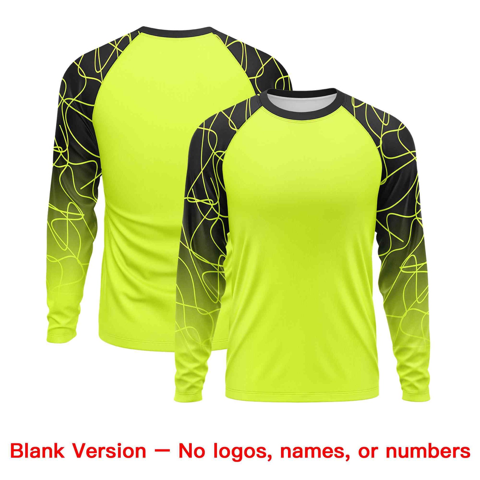 Custom Fluorescent Green Black Tangled Lines Pattern Raglan Long Sleeve Performance T-Shirt