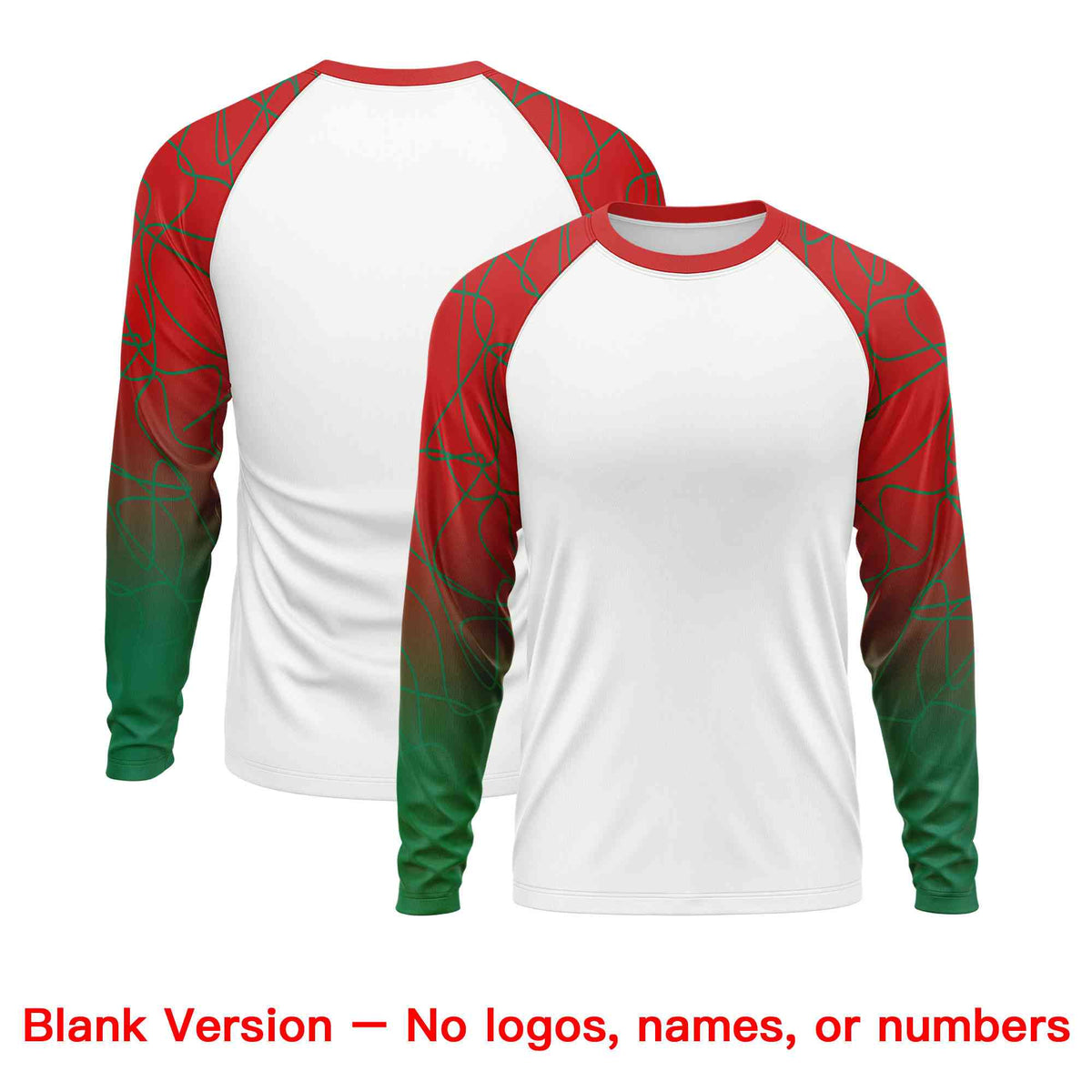 Custom White Red Tangled Lines Pattern Raglan Long Sleeve Performance T-Shirt