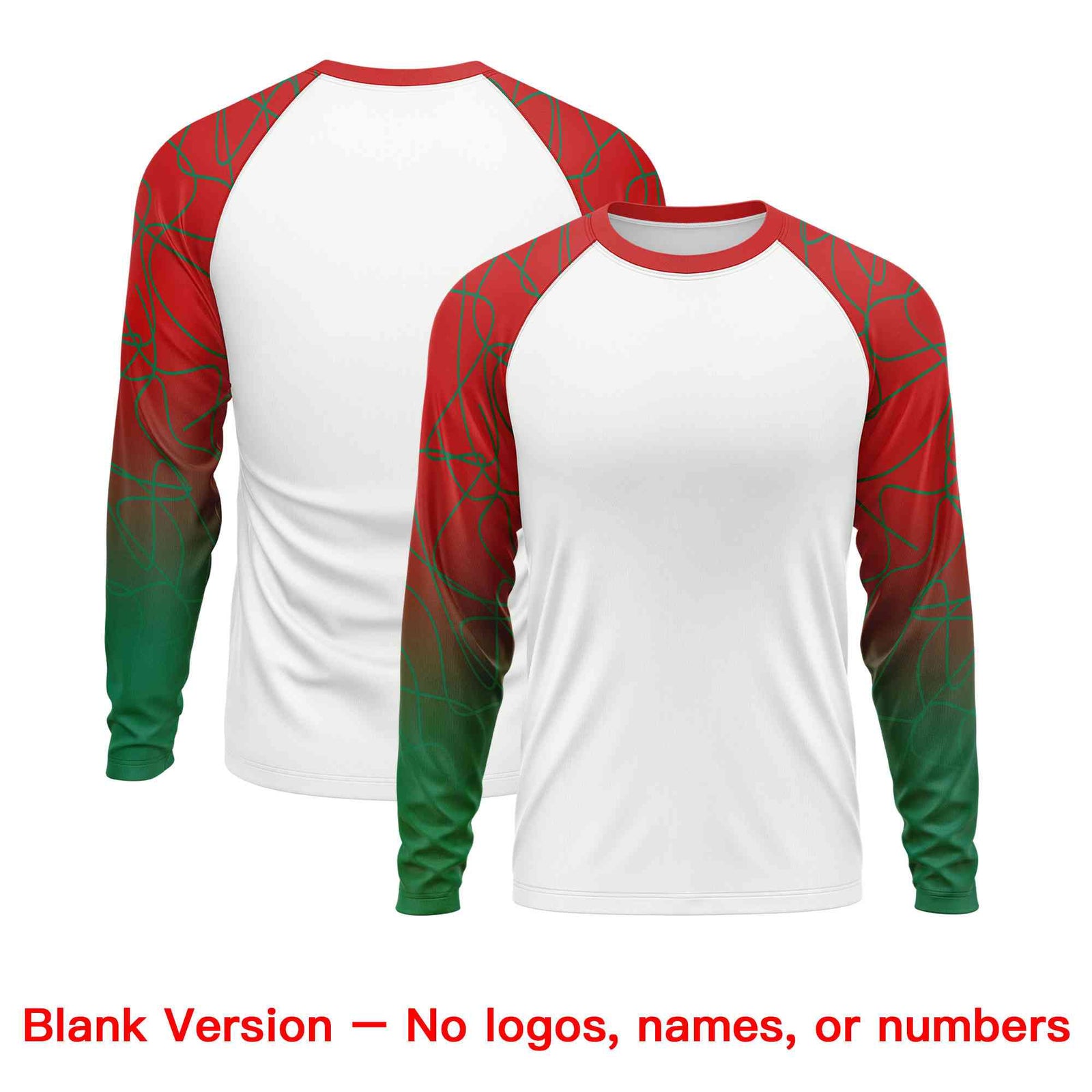 Custom White Red Tangled Lines Pattern Raglan Long Sleeve Performance T-Shirt