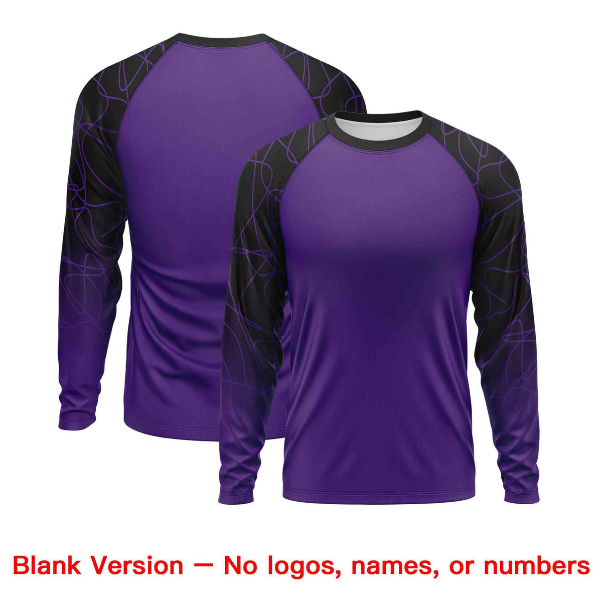 Custom Purple Black Tangled Lines Pattern Raglan Long Sleeve Performance T-Shirt| KXKSHOP