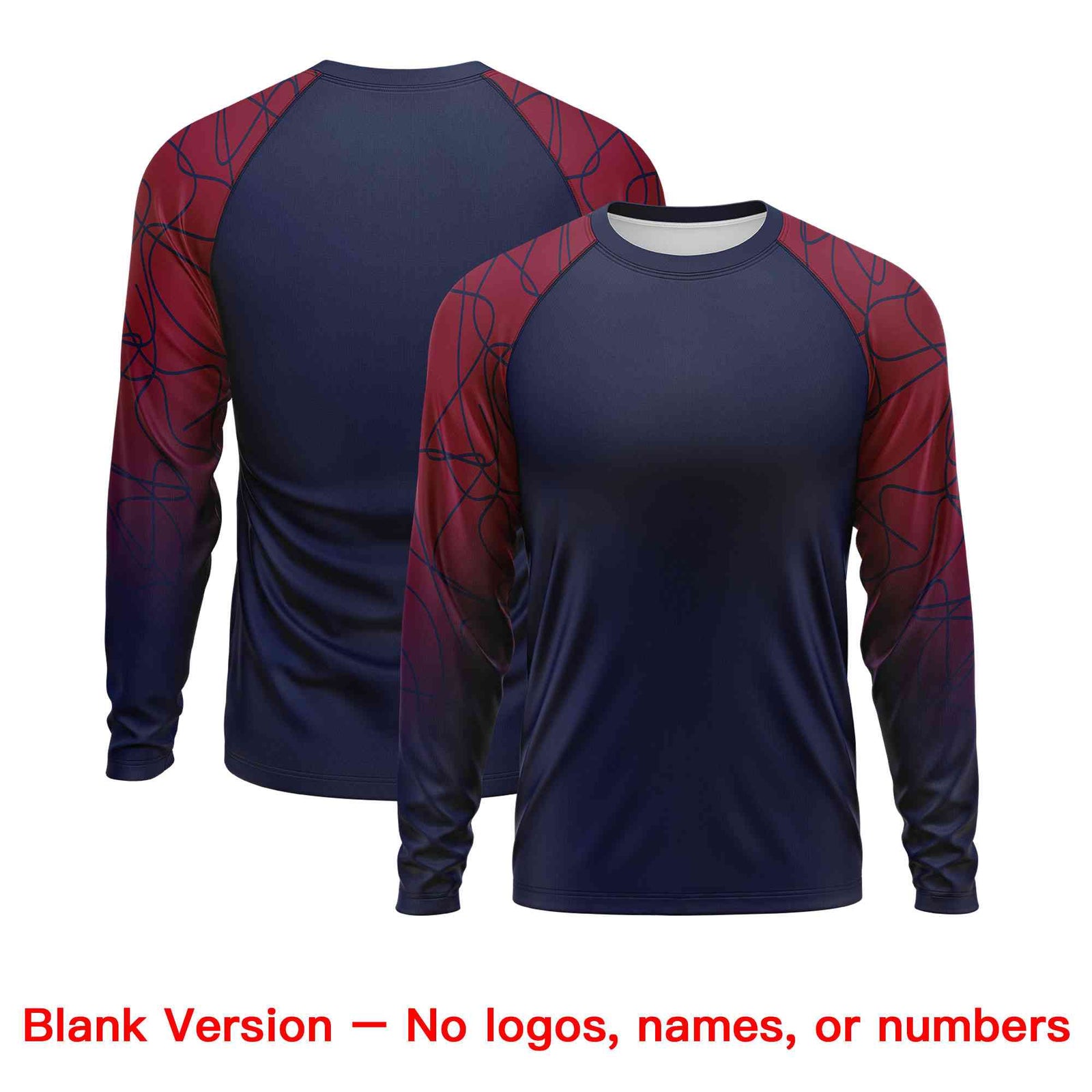 Custom Navy Crimson Tangled Lines Pattern Raglan Long Sleeve Performance T-Shirt| KXKSHOP