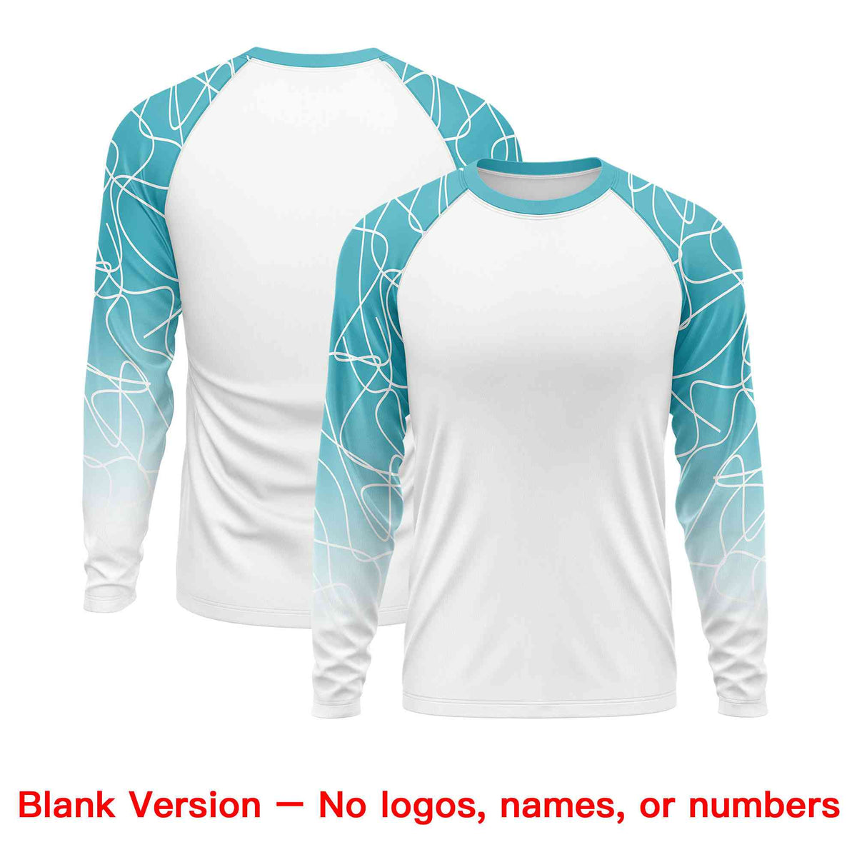 Custom Teal White Tangled Lines Pattern Raglan Long Sleeve Performance T-Shirt| KXKSHOP
