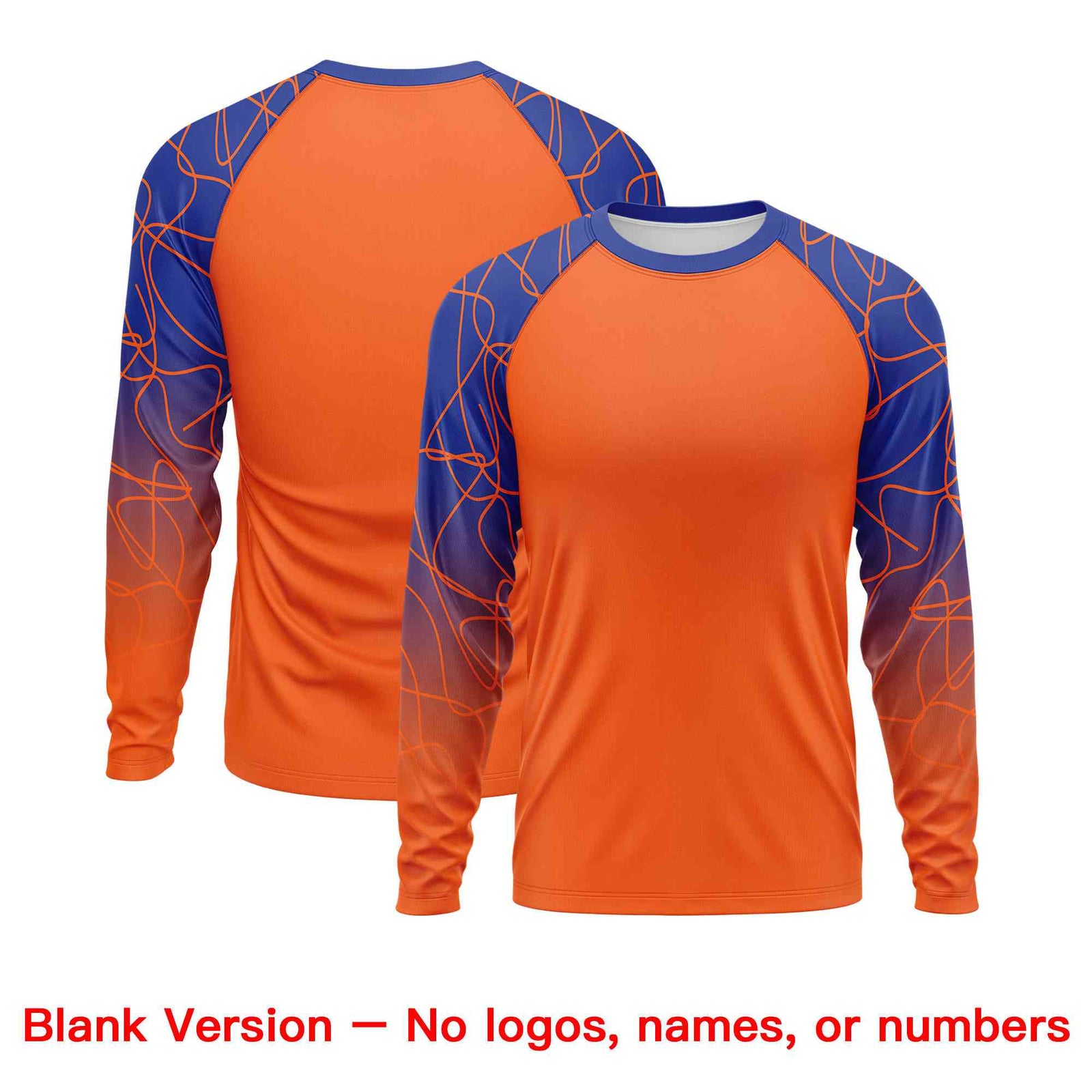 Custom Orange Royal Blue Tangled Lines Pattern Raglan Long Sleeve Performance T-Shirt| KXKSHOP