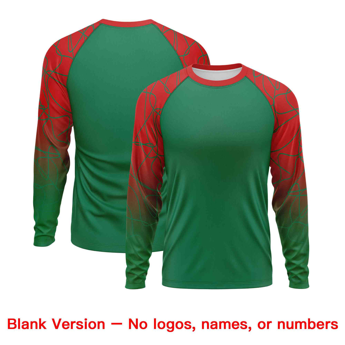 Custom Kelly Green Red Tangled Lines Pattern Raglan Long Sleeve Performance T-Shirt| KXKSHOP