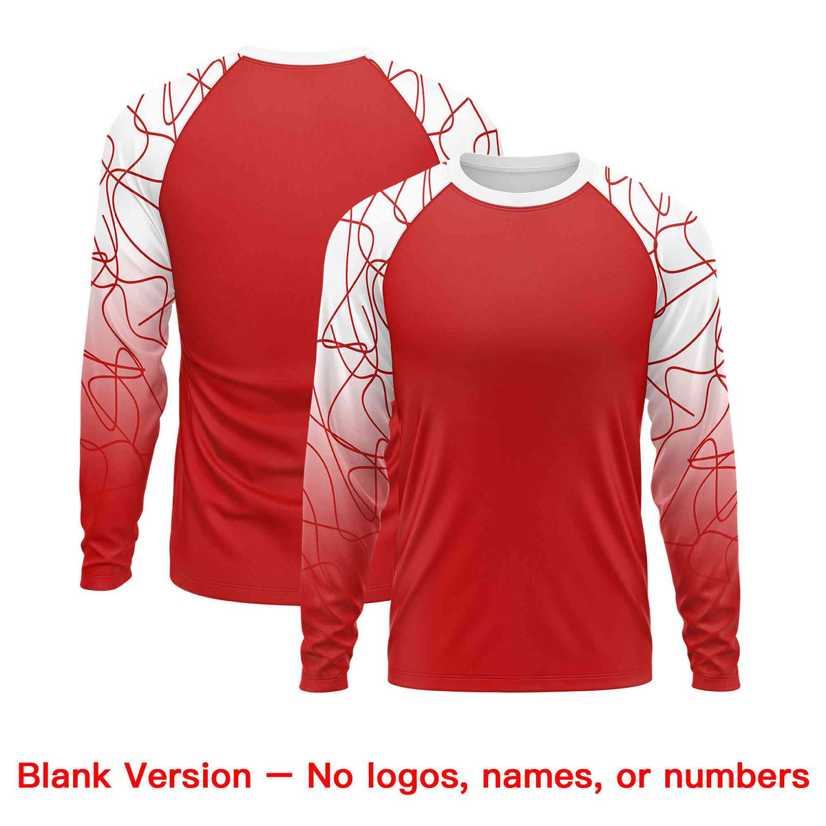Custom Red White Tangled Lines Pattern Raglan Long Sleeve Performance T-Shirt| KXKSHOP