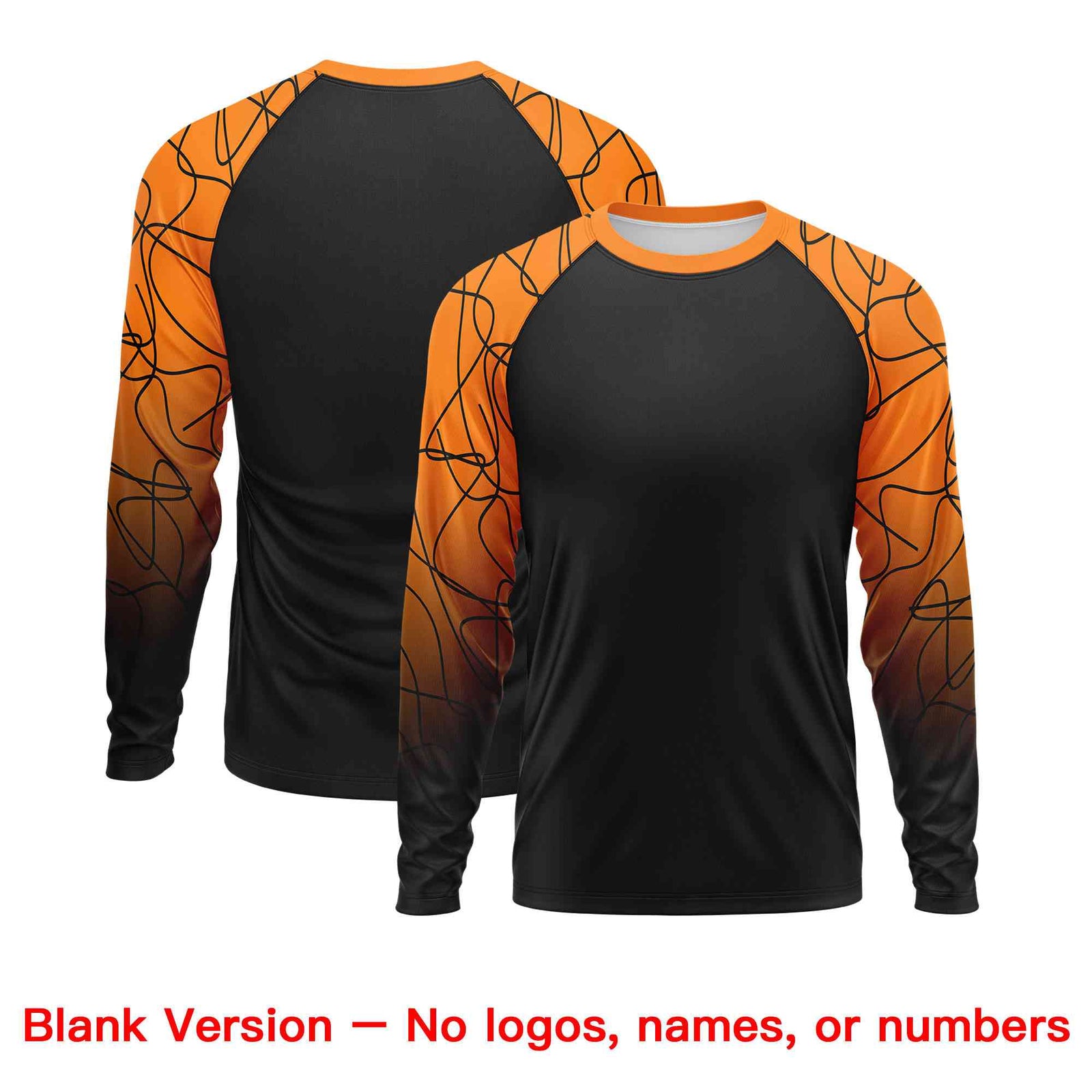 Custom Black Orange Tangled Lines Pattern Raglan Long Sleeve Performance T-Shirt| KXKSHOP