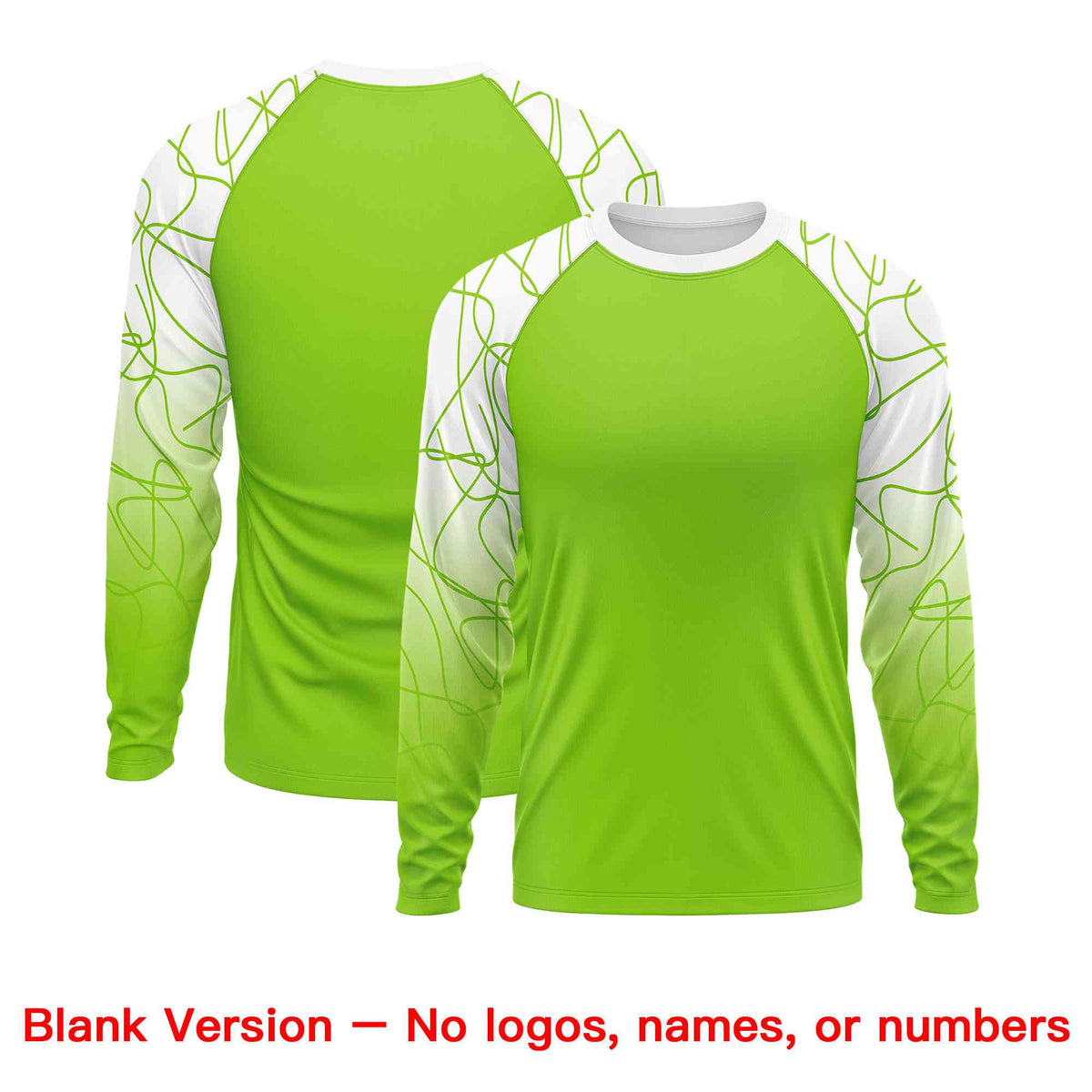 Custom Neon Green White Tangled Lines Pattern Raglan Long Sleeve Performance T-Shirt| KXKSHOP