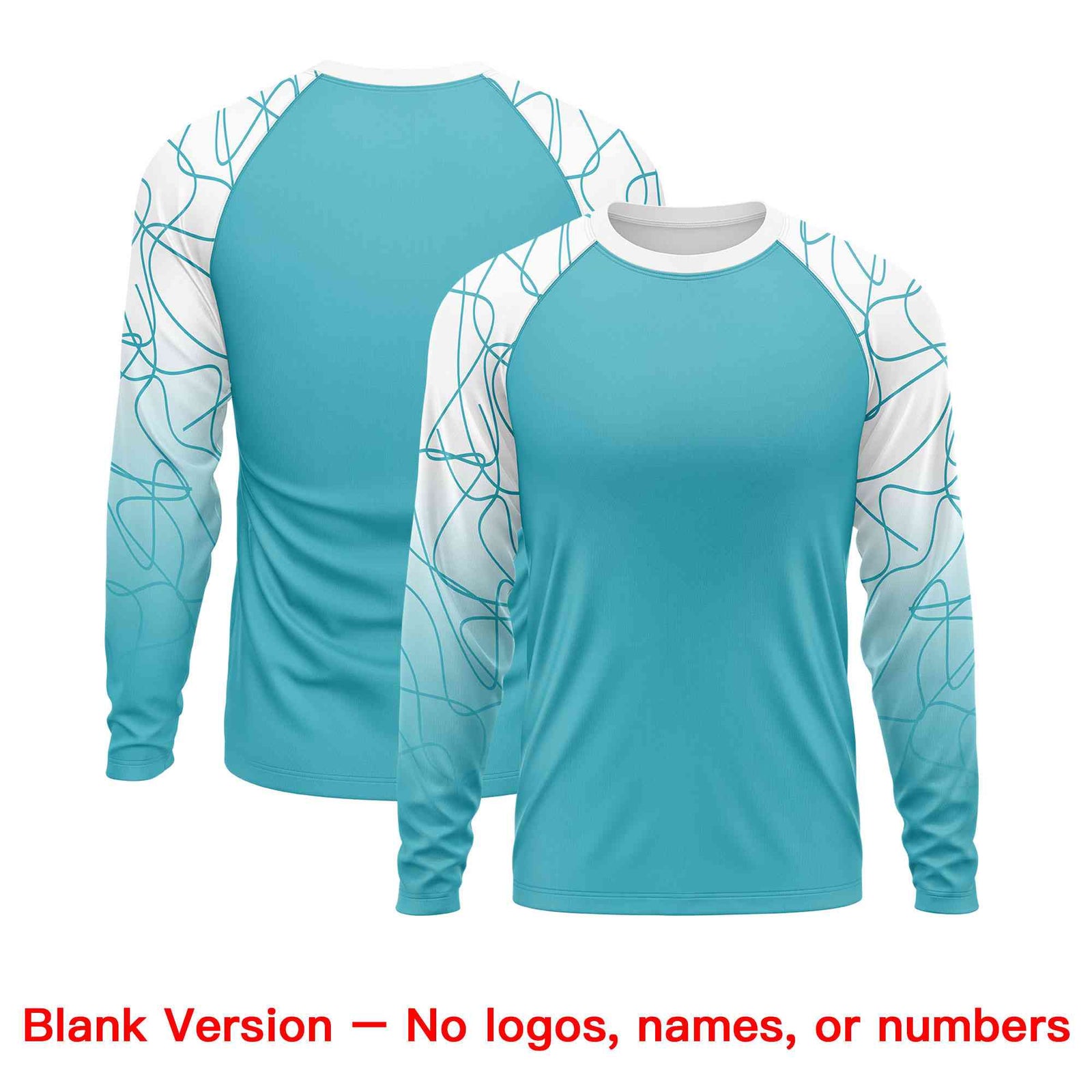 Custom Sky Blue White Tangled Lines Pattern Raglan Long Sleeve Performance T-Shirt| KXKSHOP