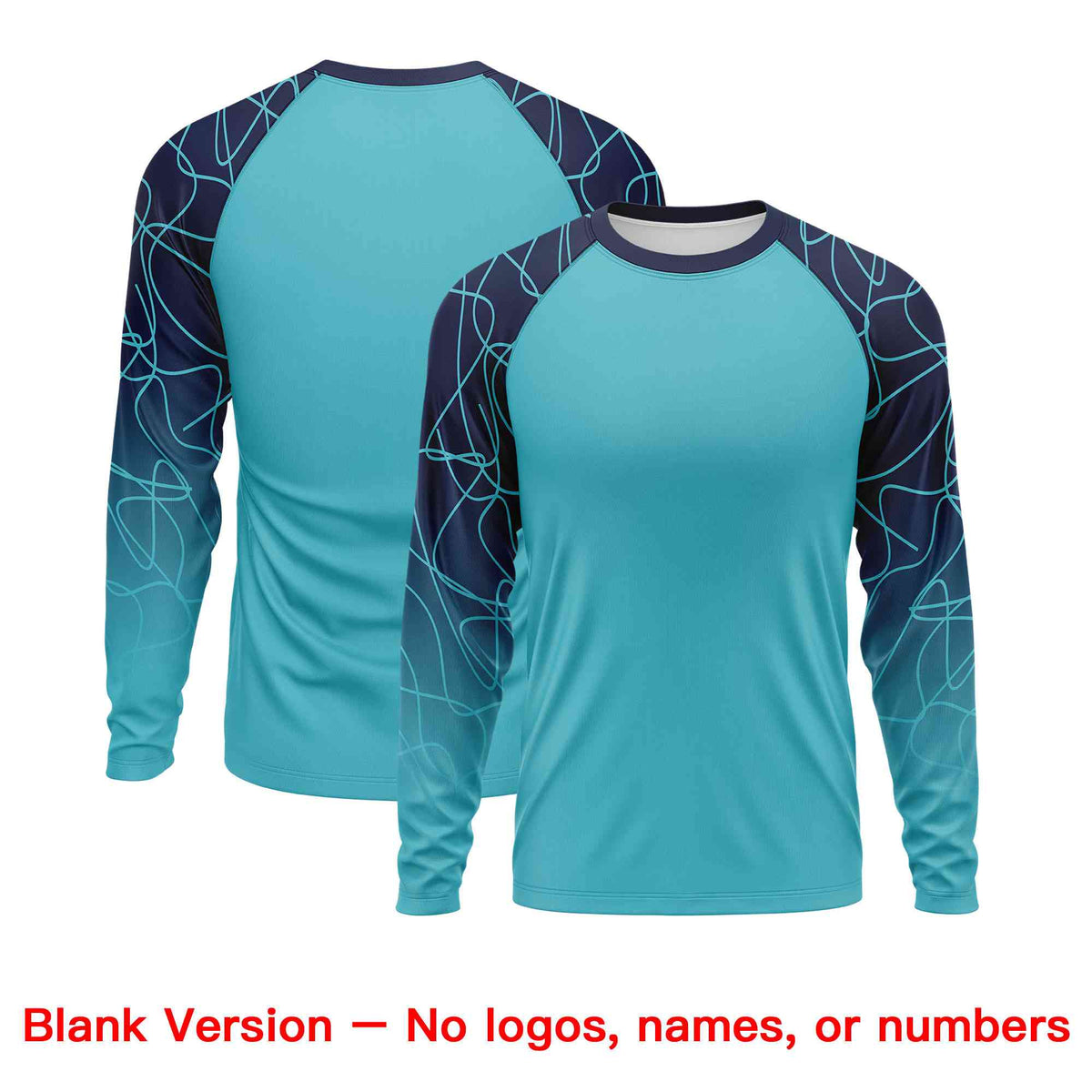 Custom Sky Blue Navy Tangled Lines Pattern Raglan Long Sleeve Performance T-Shirt| KXKSHOP