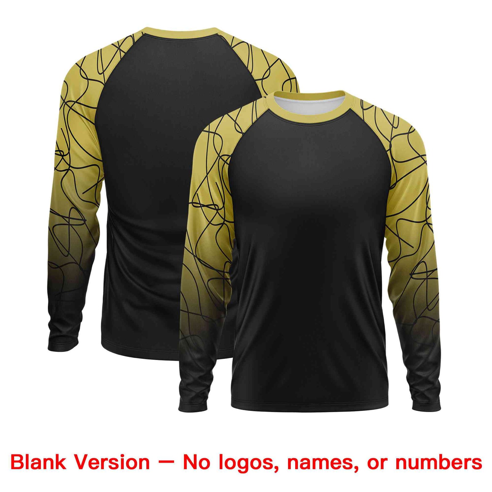Custom Black Old Gold Tangled Lines Pattern Raglan Long Sleeve Performance T-Shirt| KXKSHOP