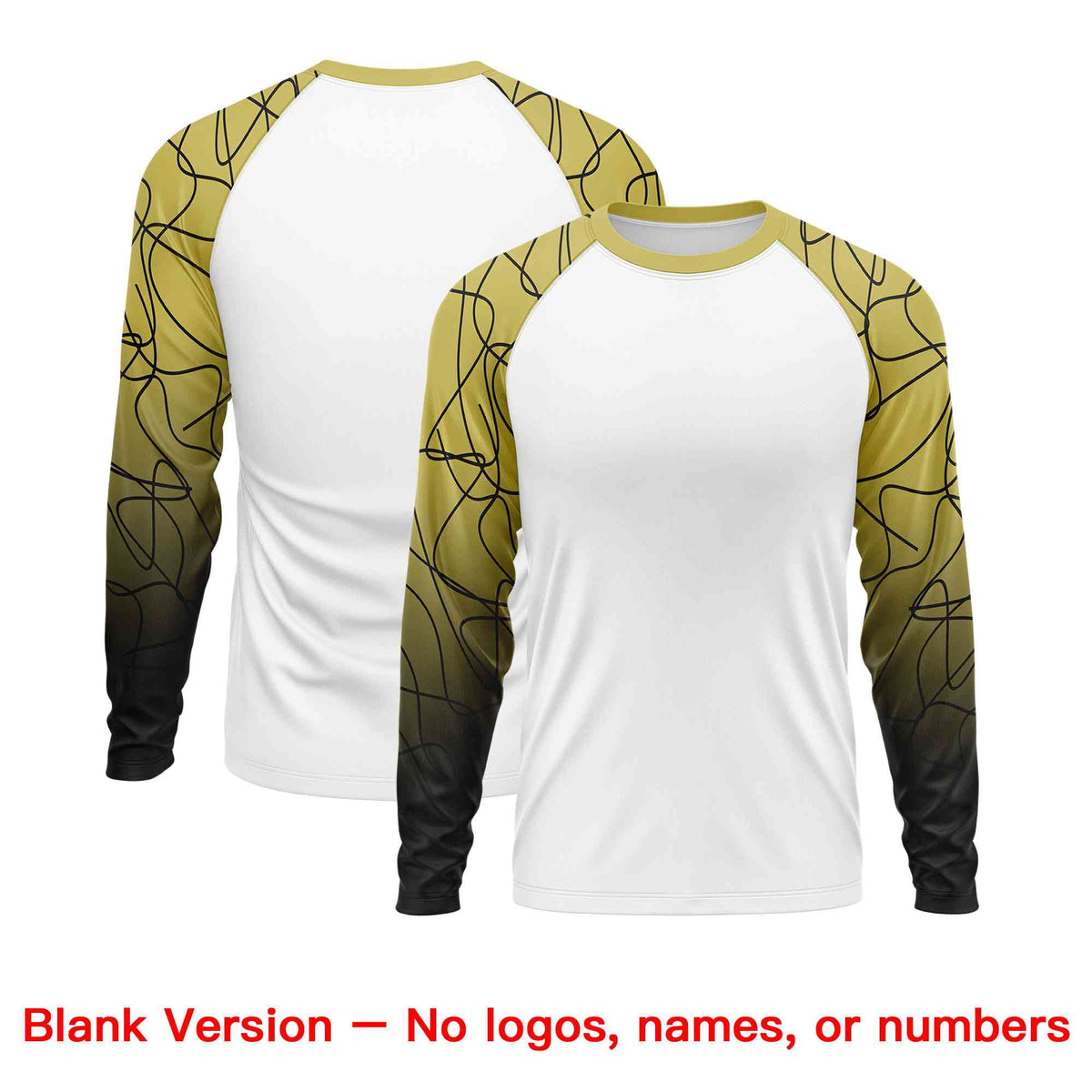 Custom White Old Gold Tangled Lines Pattern Raglan Long Sleeve Performance T-Shirt| KXKSHOP