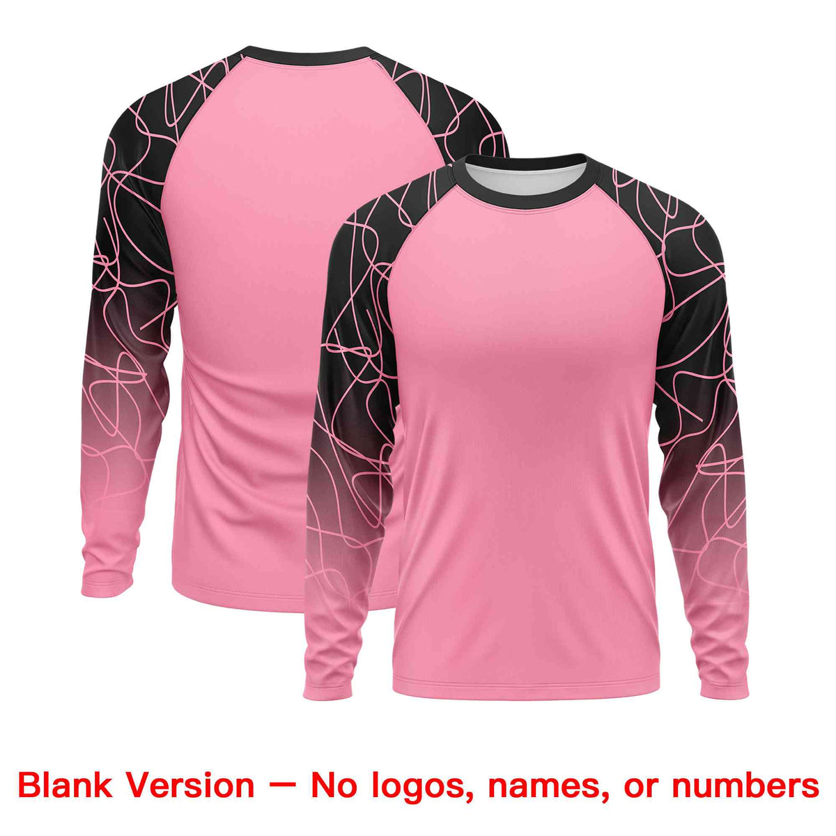 Custom Light Pink Black Tangled Lines Pattern Raglan Long Sleeve Performance T-Shirt