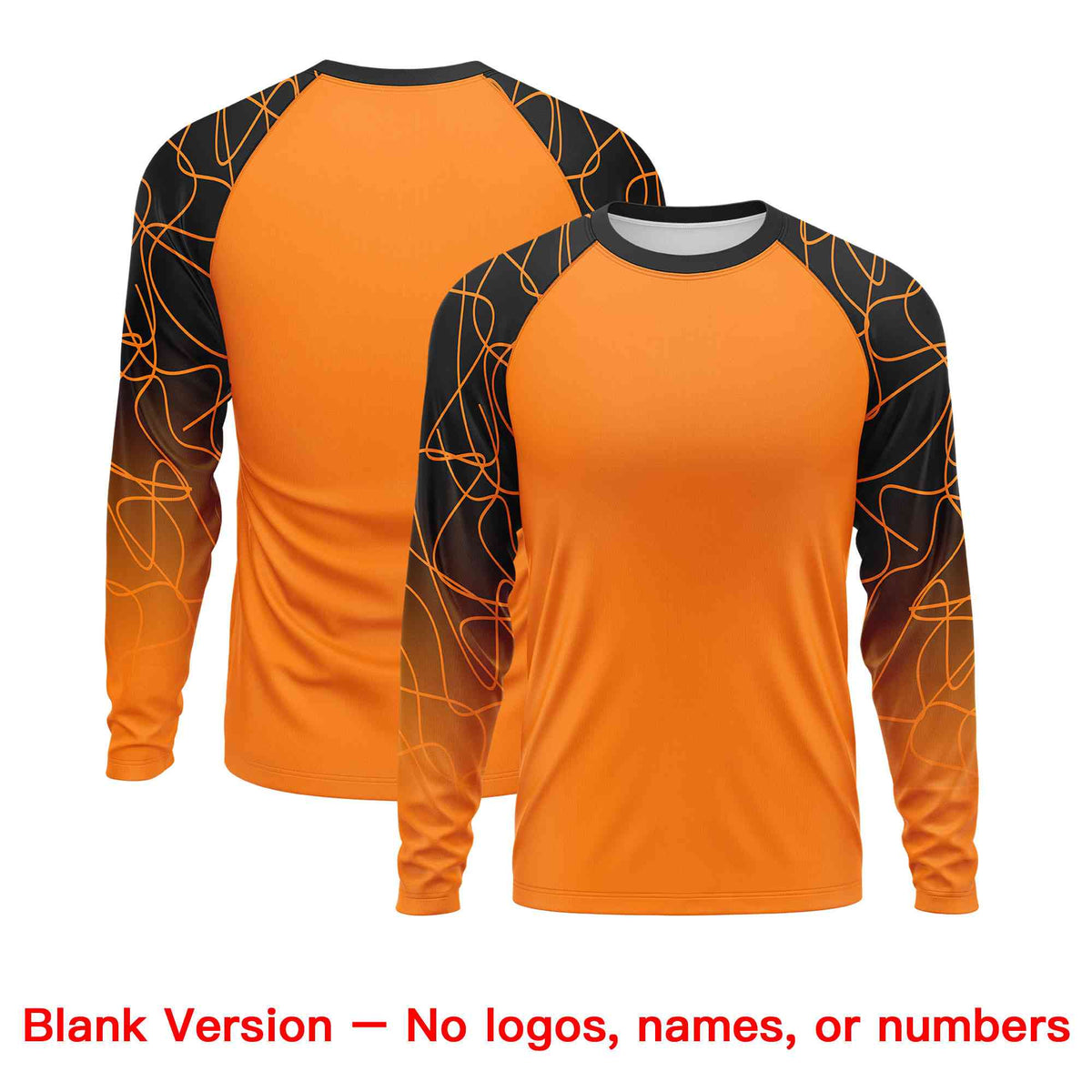 Custom Orange Black Tangled Lines Pattern Raglan Long Sleeve Performance T-Shirt