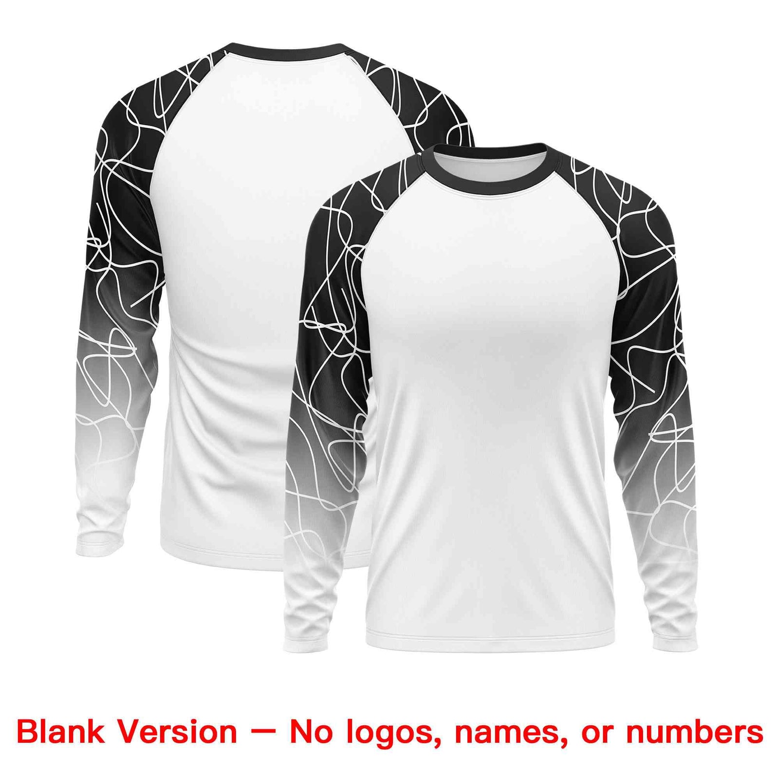 Custom White Black Tangled Lines Pattern Raglan Long Sleeve Performance T-Shirt