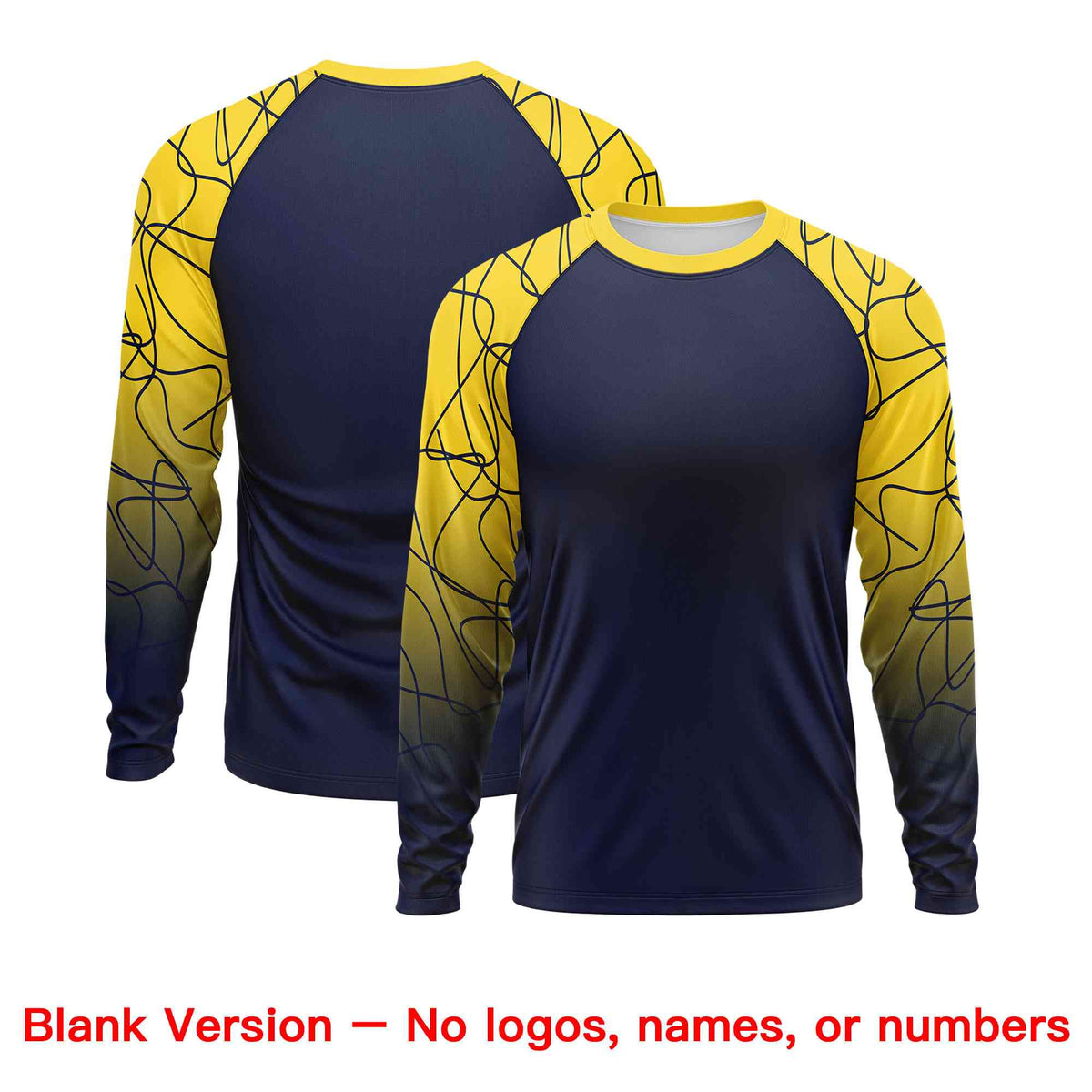 Custom Navy Gold Tangled Lines Pattern Raglan Long Sleeve Performance T-Shirt