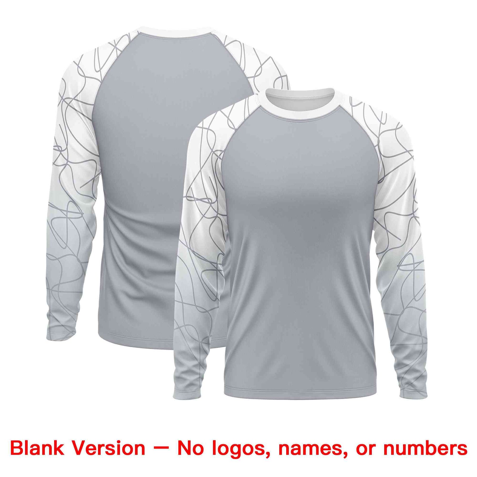 Custom Silver White Tangled Lines Pattern Raglan Long Sleeve Performance T-Shirt