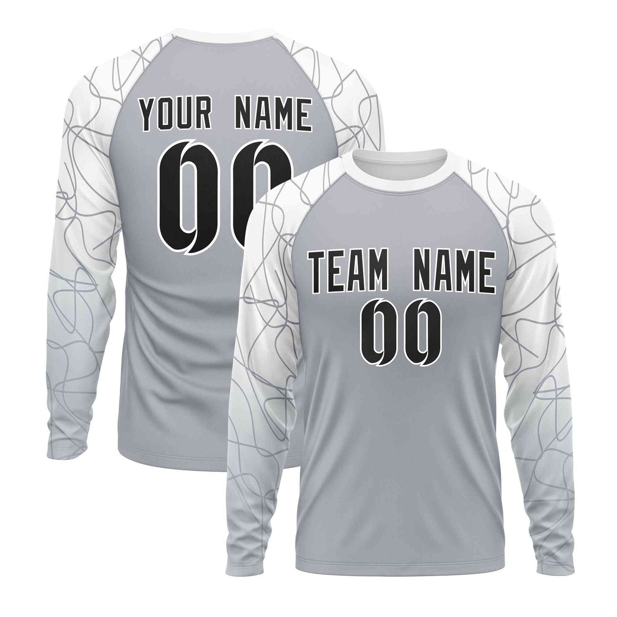 Custom Silver White Tangled Lines Pattern Raglan Long Sleeve Performance T-Shirt