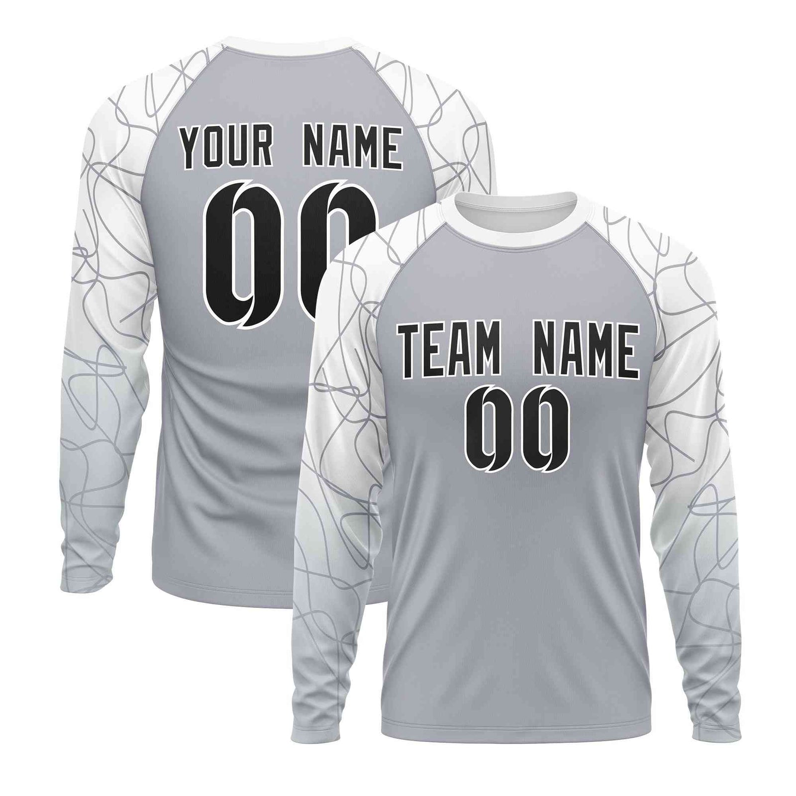 Custom Silver White Tangled Lines Pattern Raglan Long Sleeve Performance T-Shirt