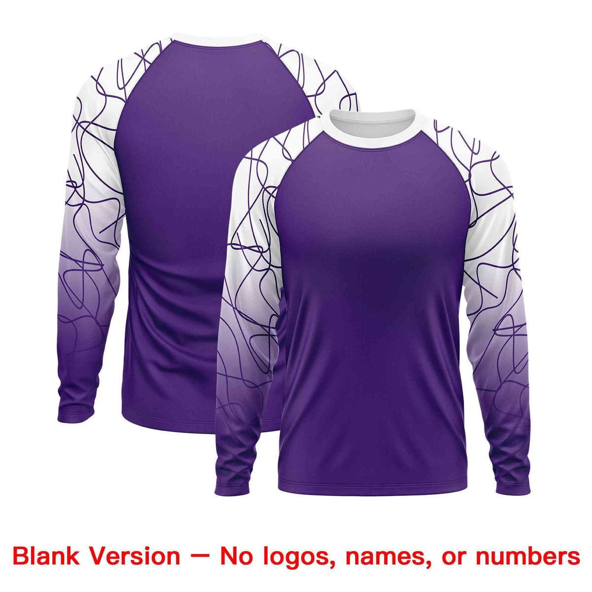 Custom Purple White Tangled Lines Pattern Raglan Long Sleeve Performance T-Shirt
