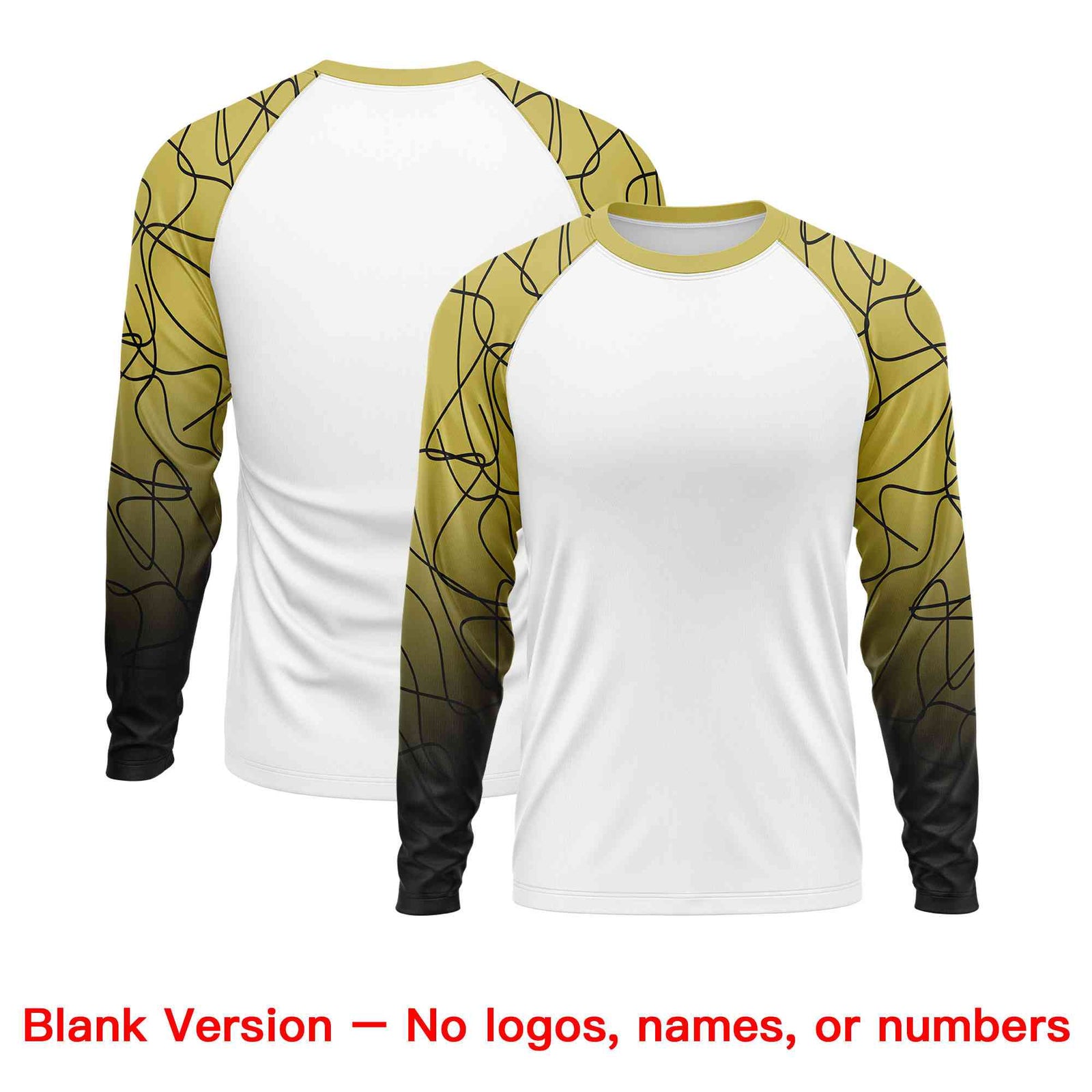 Custom White Old Gold Tangled Lines Pattern Raglan Long Sleeve Performance T-Shirt